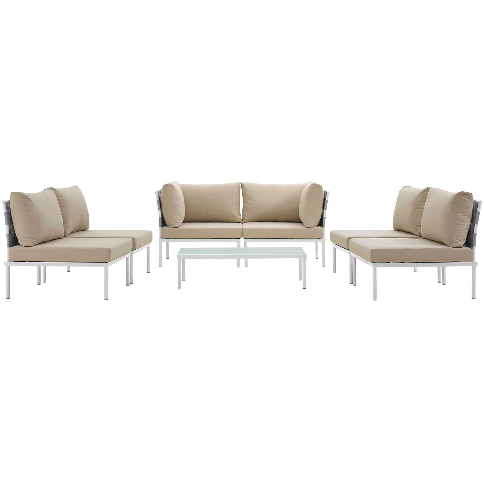 Modway Outdoor Conversation Sets - Harmony 7 Piece Outdoor 132"W Patio Aluminum Sectional Sofa Set Whit
