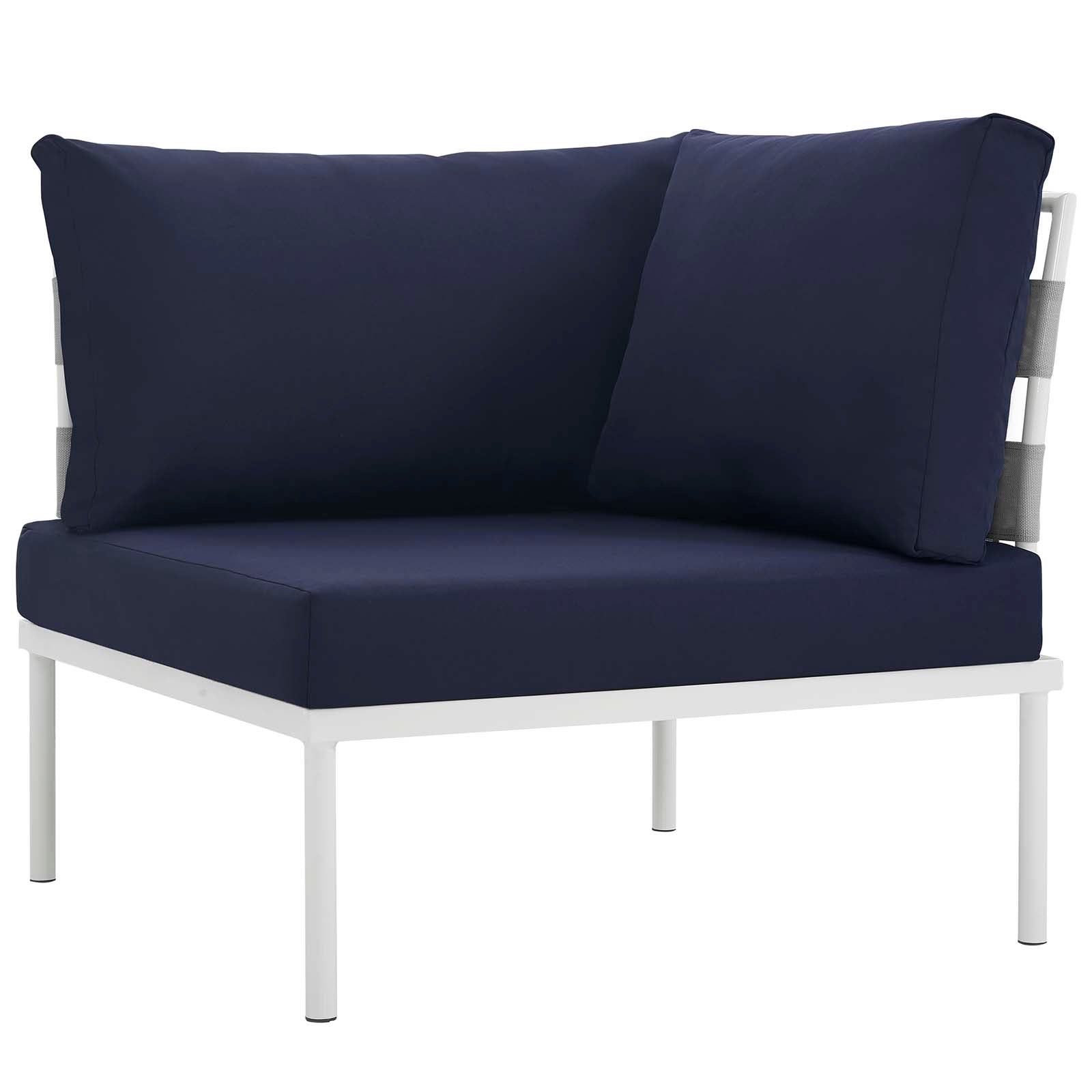 Modway Outdoor Sofas - Harmony 7 Pc Outdoor Patio Aluminum Sectional Sofa Set White Navy
