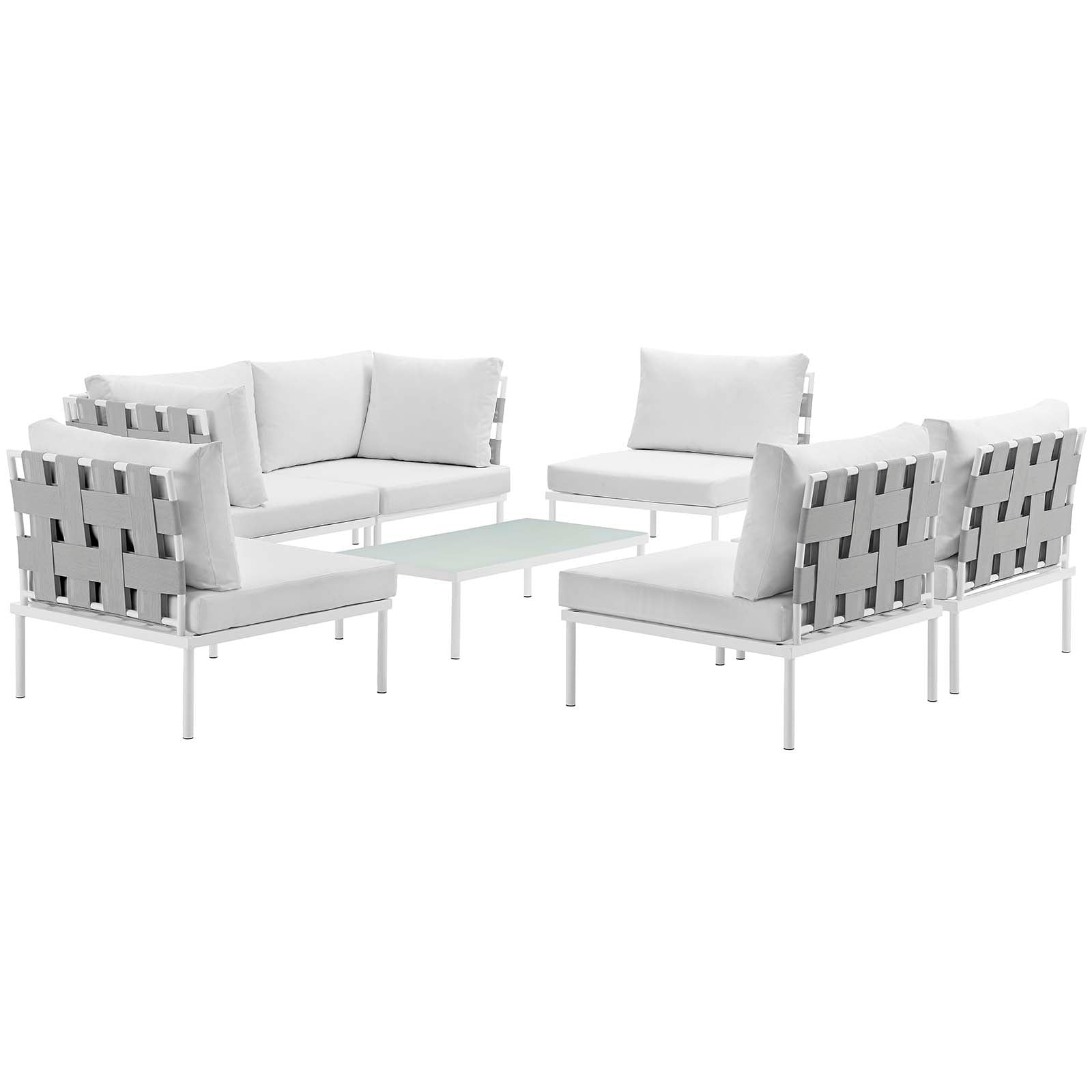 Modway Outdoor Conversation Sets - Harmony 132" 7 Piece Outdoor Patio Aluminum Sectional Sofa Set White White