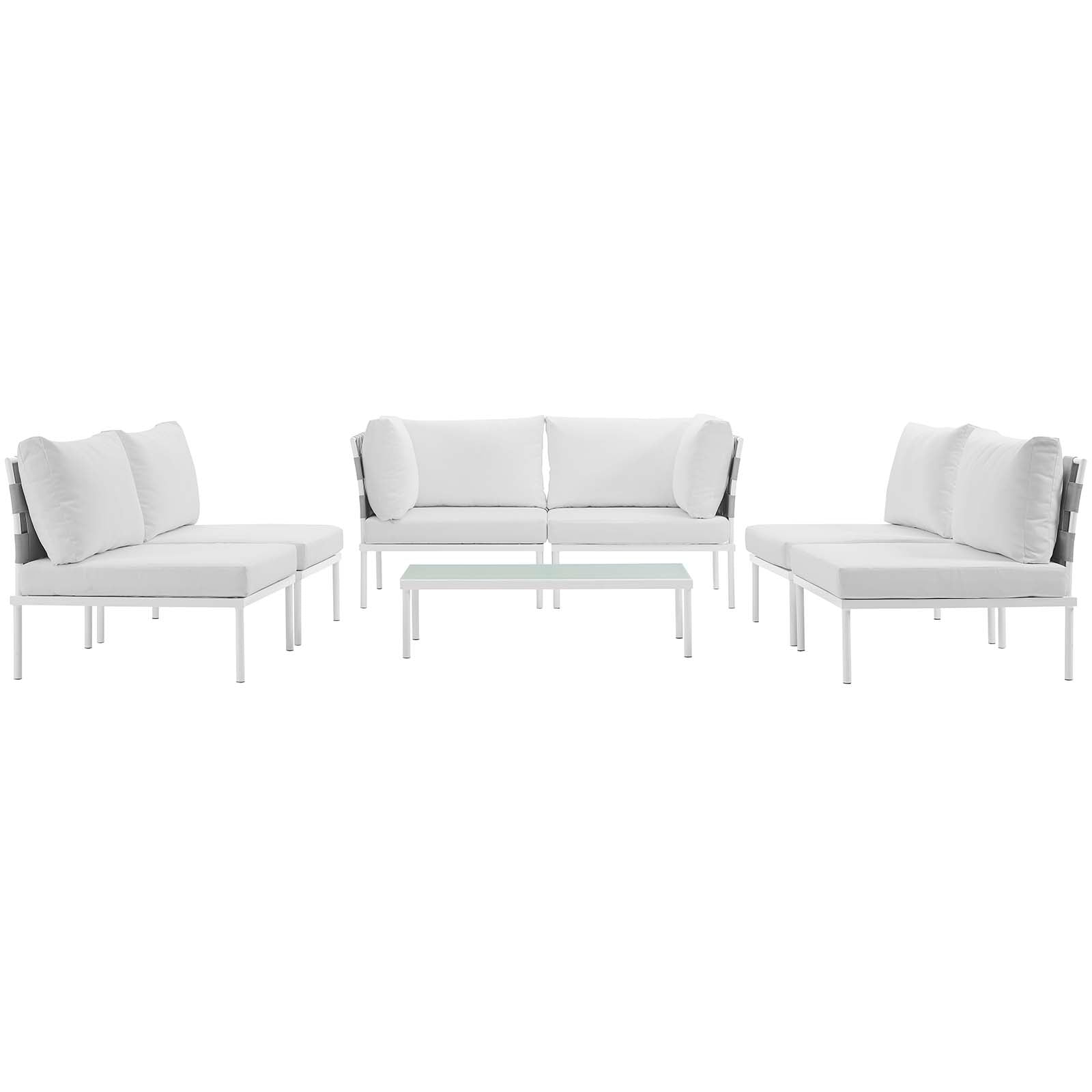 Modway Outdoor Conversation Sets - Harmony 132" 7 Piece Outdoor Patio Aluminum Sectional Sofa Set White White