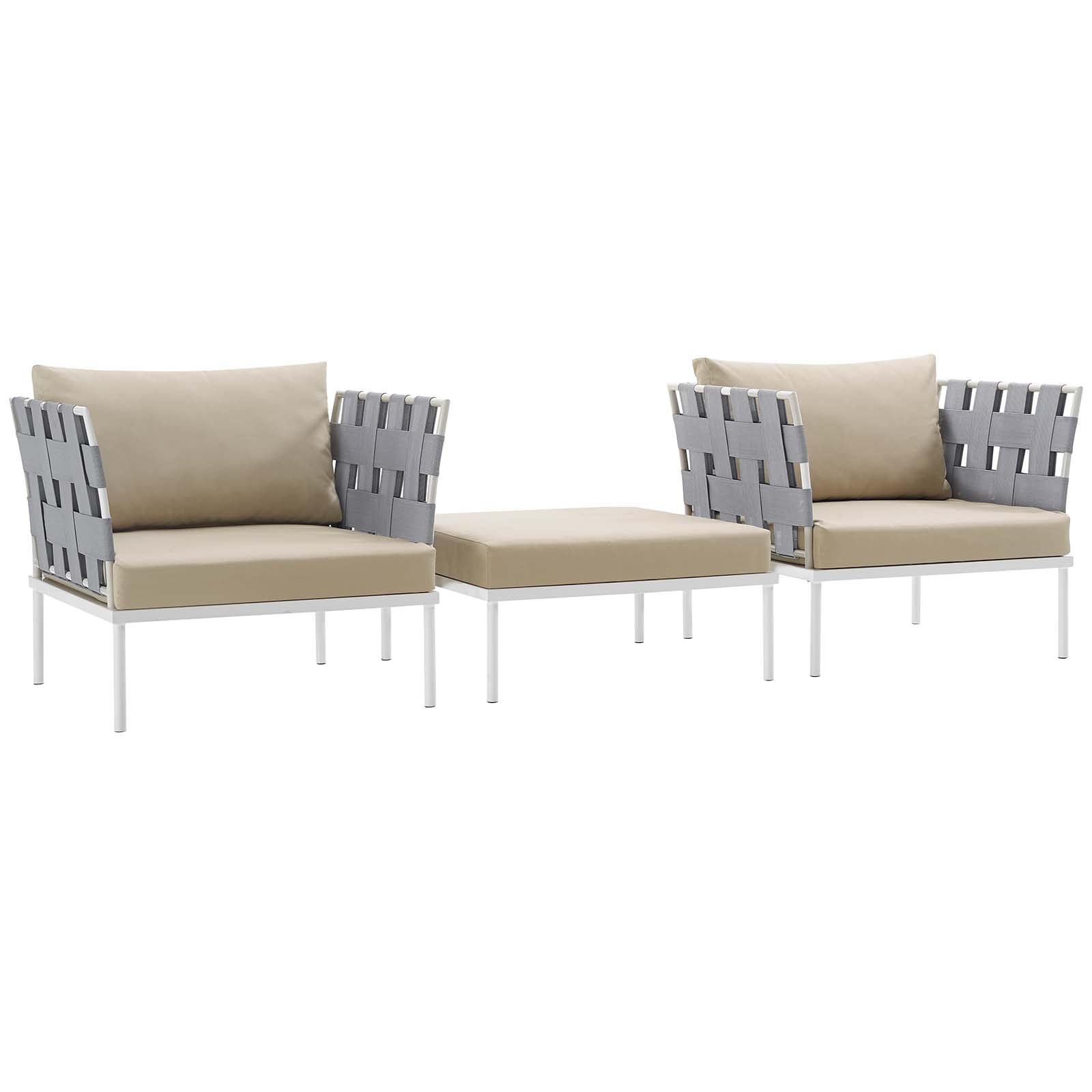 Modway Outdoor Conversation Sets - Harmony 3 Piece Outdoor Patio Aluminum Sectional Sofa Set White Beige