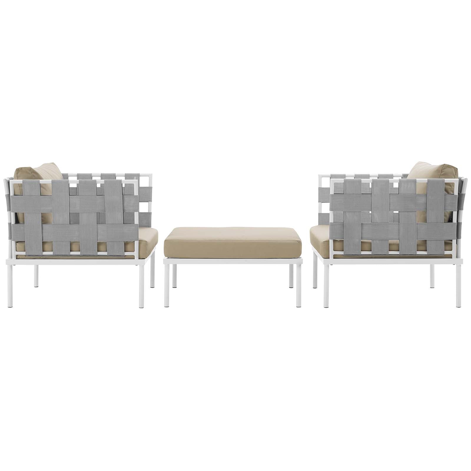 Modway Outdoor Conversation Sets - Harmony 3 Piece Outdoor Patio Aluminum Sectional Sofa Set White Beige