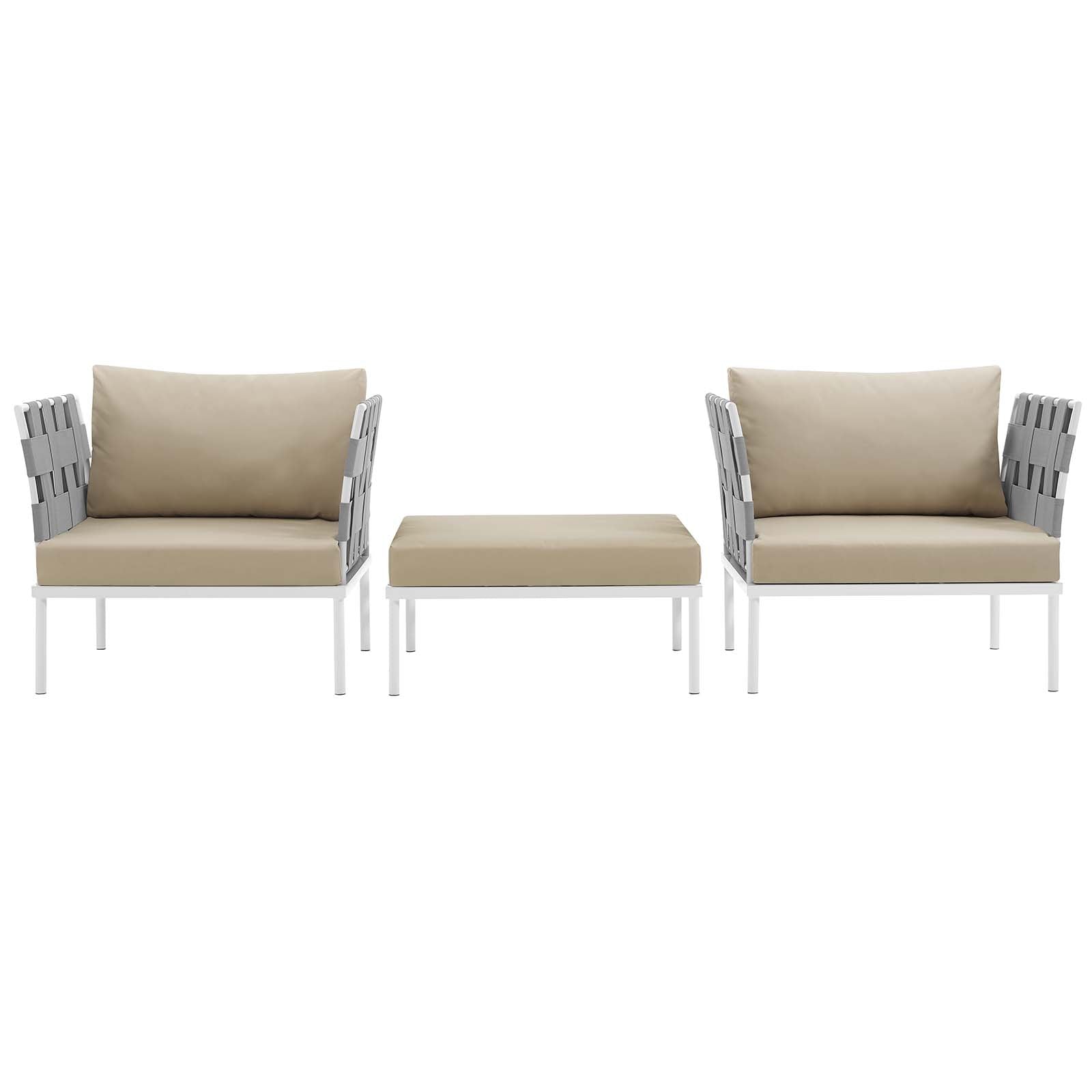 Modway Outdoor Conversation Sets - Harmony 3 Piece Outdoor Patio Aluminum Sectional Sofa Set White Beige