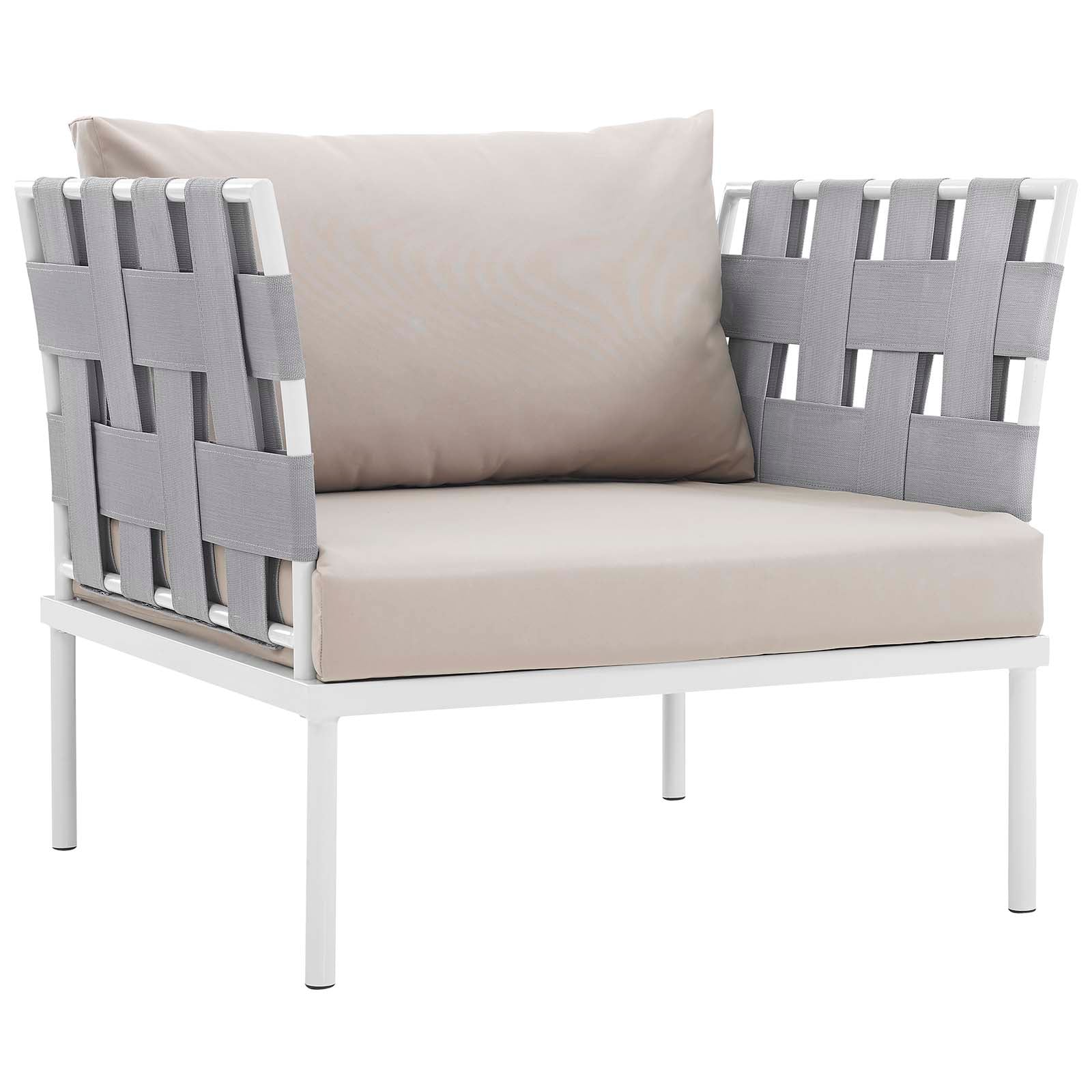 Modway Outdoor Conversation Sets - Harmony 3 Piece Outdoor Patio Aluminum Sectional Sofa Set White Beige