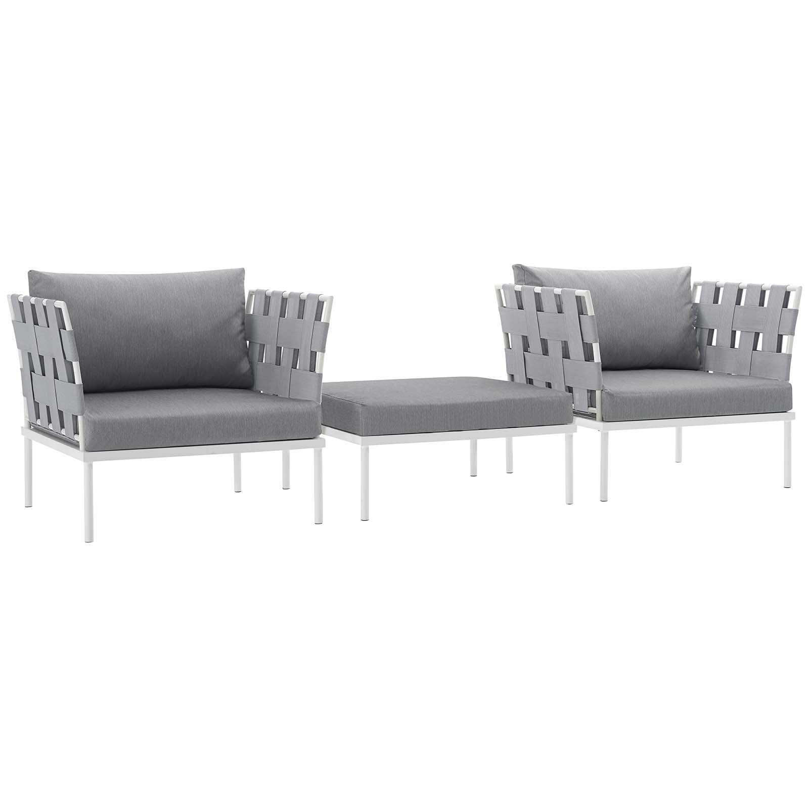 Modway Outdoor Conversation Sets - Harmony 3 Piece Outdoor Patio Aluminum Sectional Sofa Set White Gray