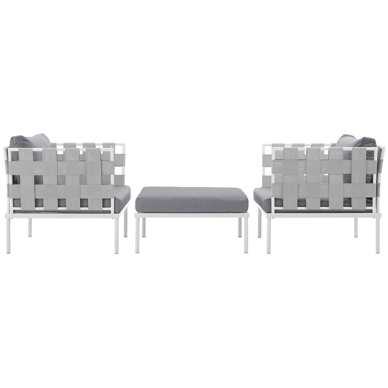 Modway Outdoor Conversation Sets - Harmony 3 Piece Outdoor Patio Aluminum Sectional Sofa Set White Gray