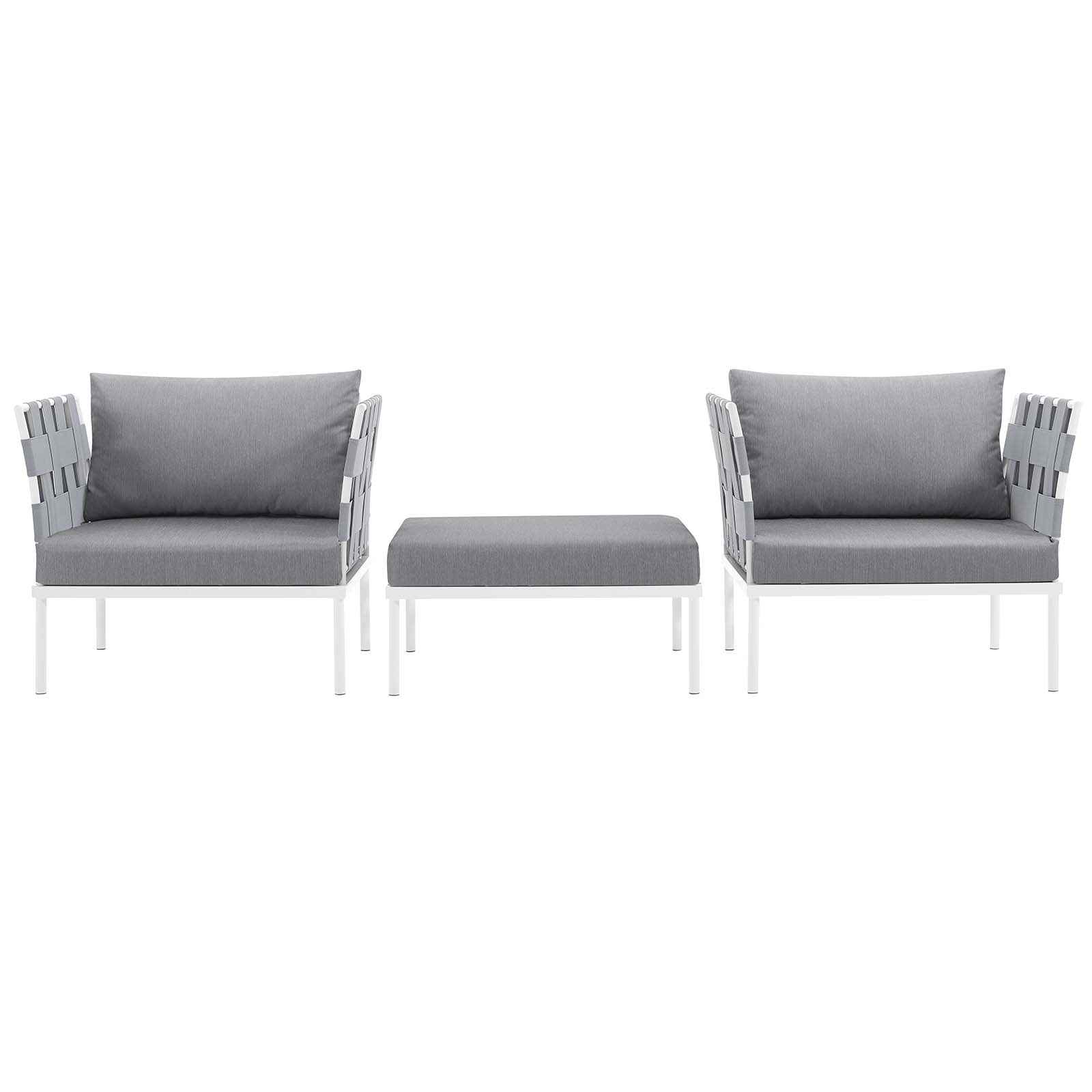 Modway Outdoor Conversation Sets - Harmony 3 Piece Outdoor Patio Aluminum Sectional Sofa Set White Gray