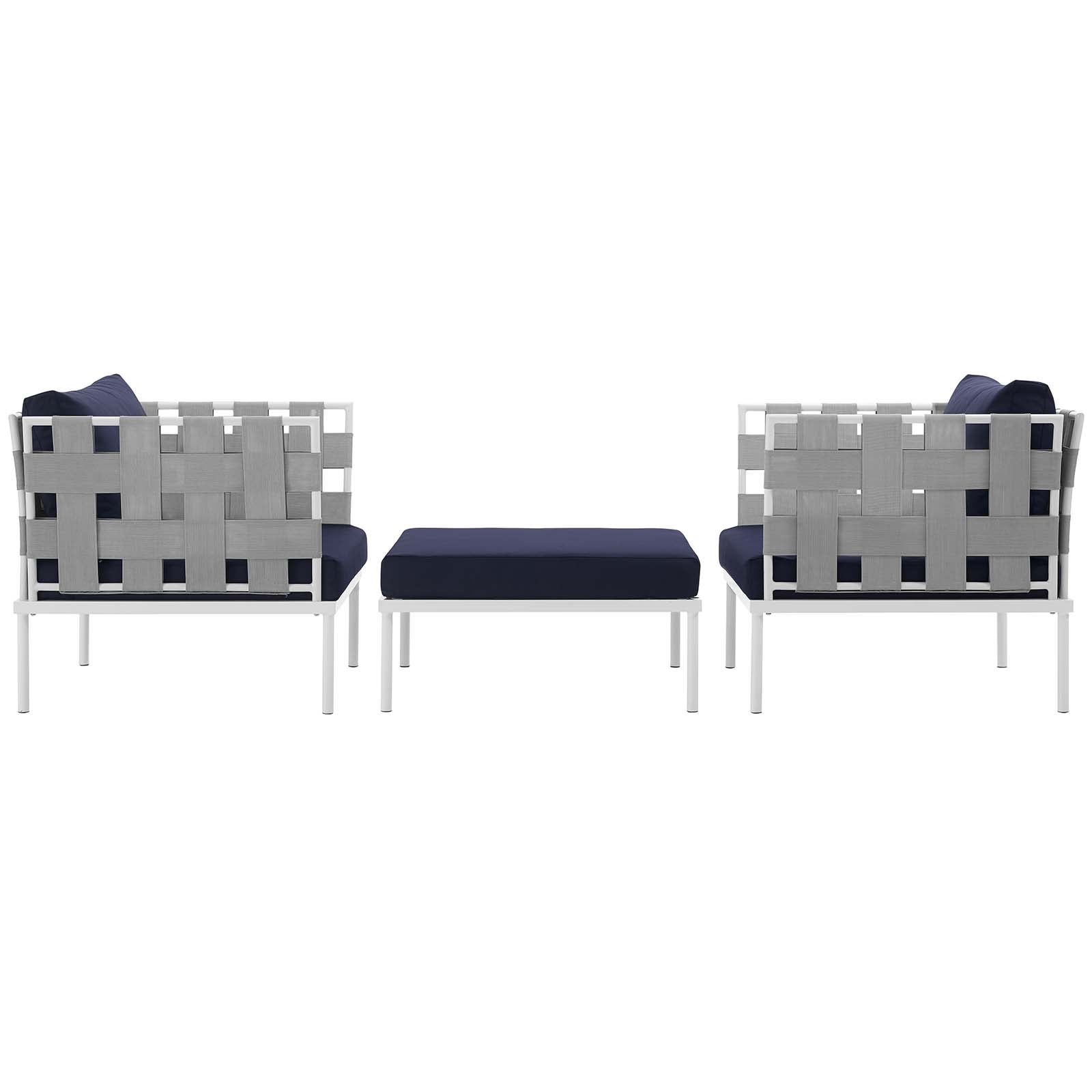 Modway Outdoor Conversation Sets - Harmony 3 Piece Outdoor Patio Aluminum Sectional Sofa Set White Navy