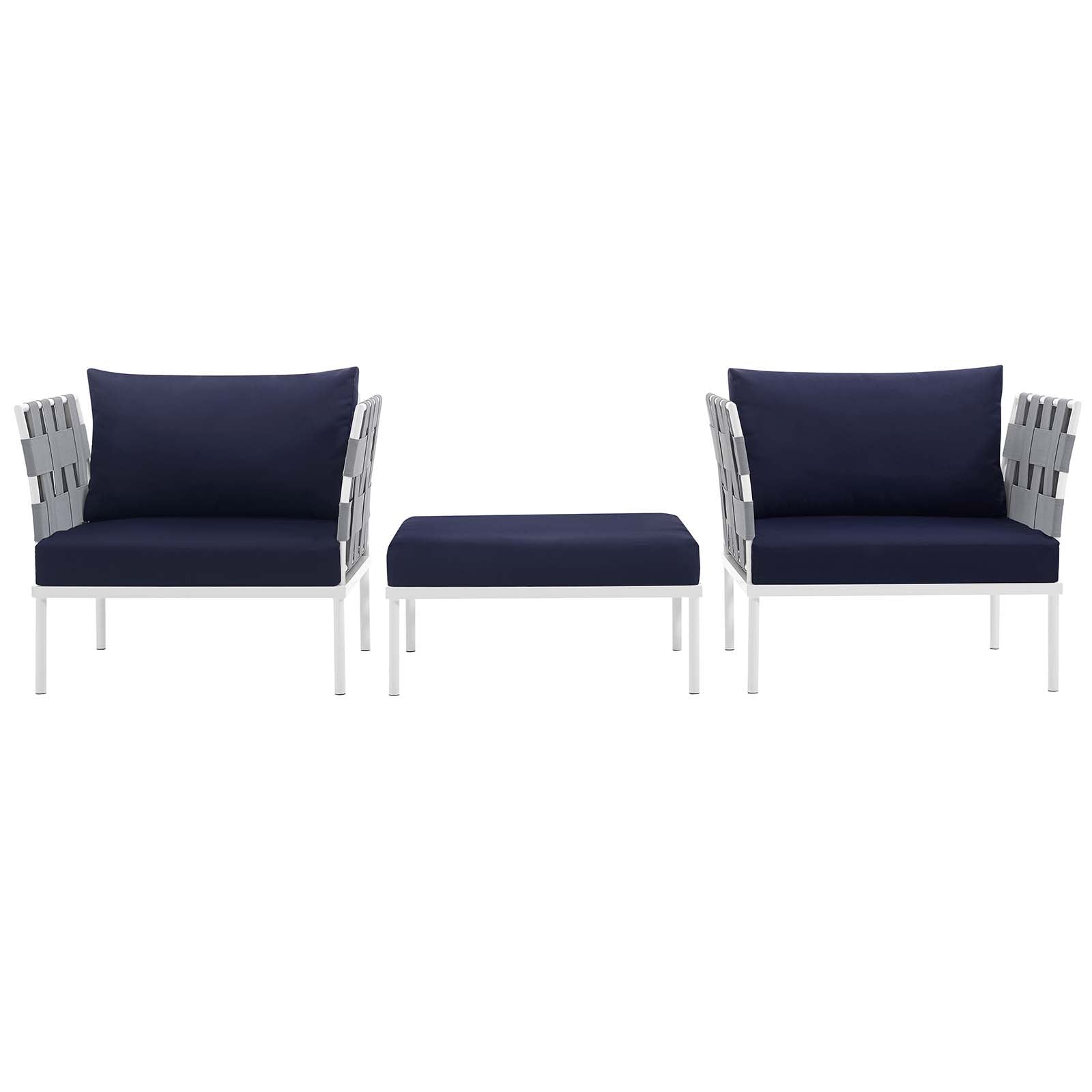 Modway Outdoor Conversation Sets - Harmony 3 Piece Outdoor Patio Aluminum Sectional Sofa Set White Navy