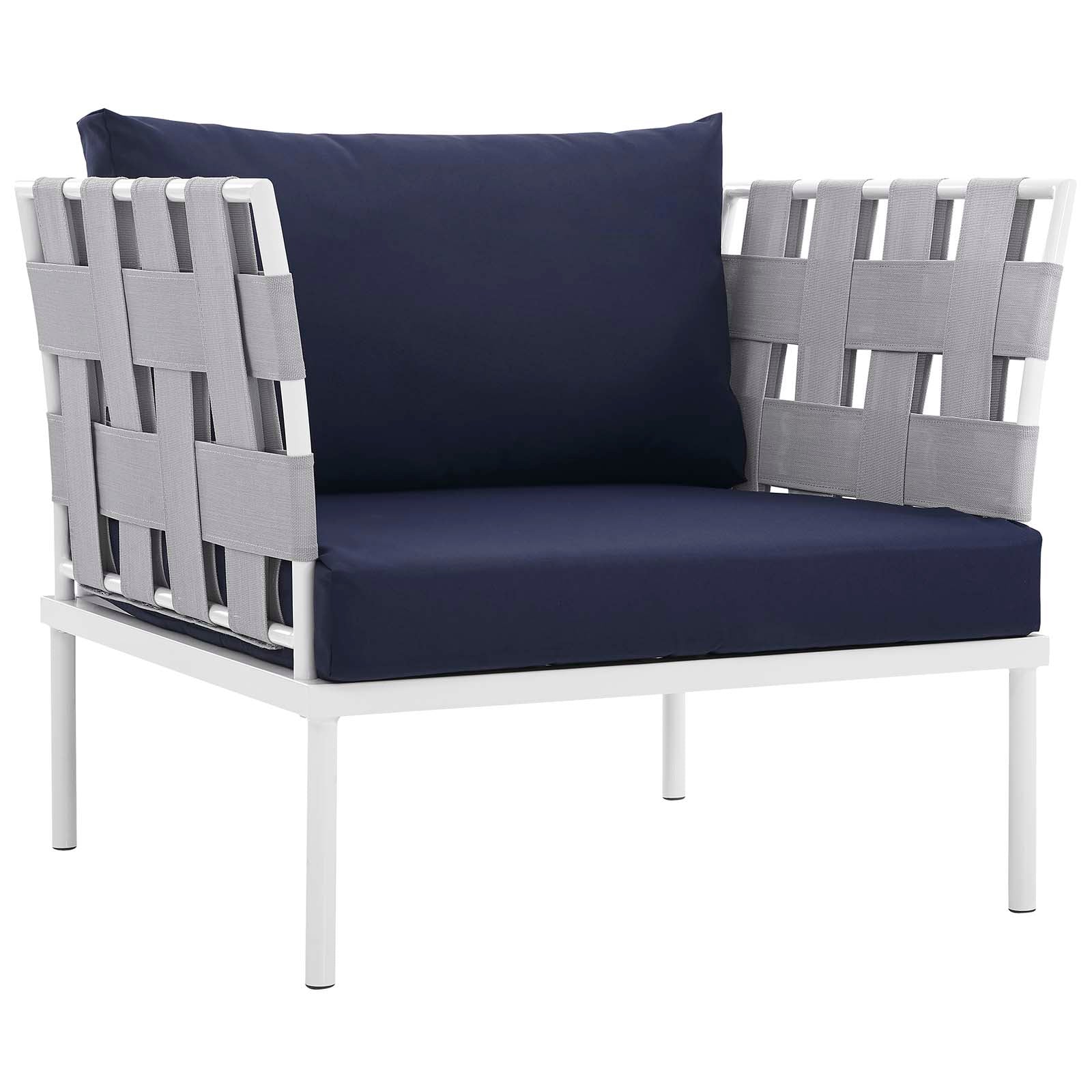 Modway Outdoor Conversation Sets - Harmony 3 Piece Outdoor Patio Aluminum Sectional Sofa Set White Navy