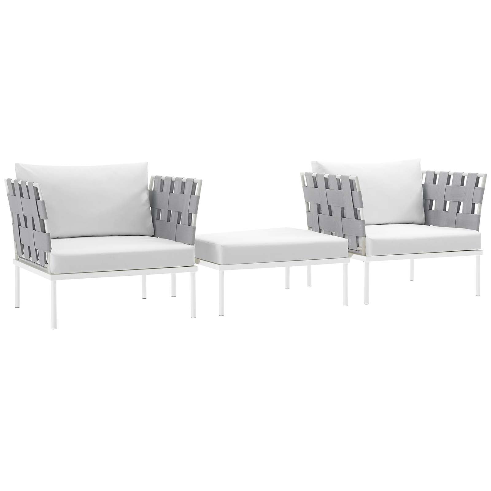 Modway Outdoor Conversation Sets - Harmony 3 Piece Outdoor Patio Aluminum Sectional Sofa Set White White