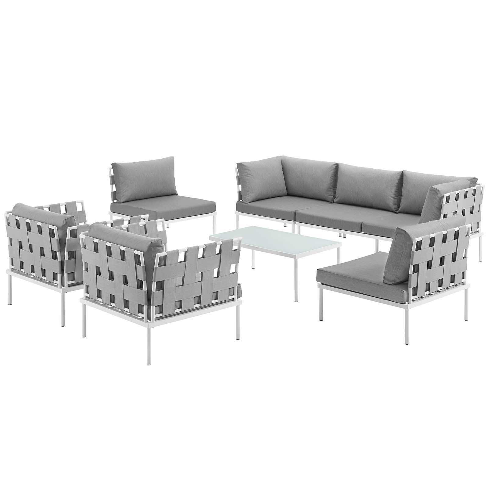 Modway Outdoor Conversation Sets - Harmony 8 Piece Outdoor Patio Sectional Sofa Set White & Gray