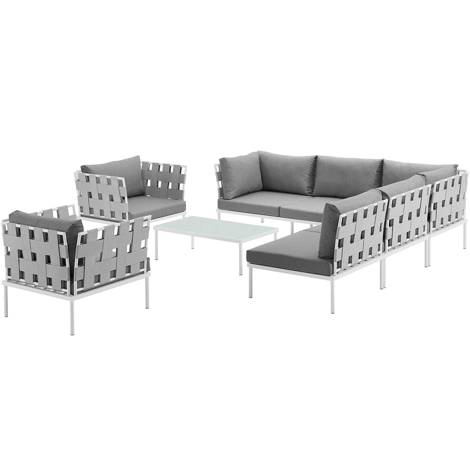 Modway Outdoor Conversation Sets - Harmony 8 Piece Outdoor Patio Sectional Sofa Set White & Gray