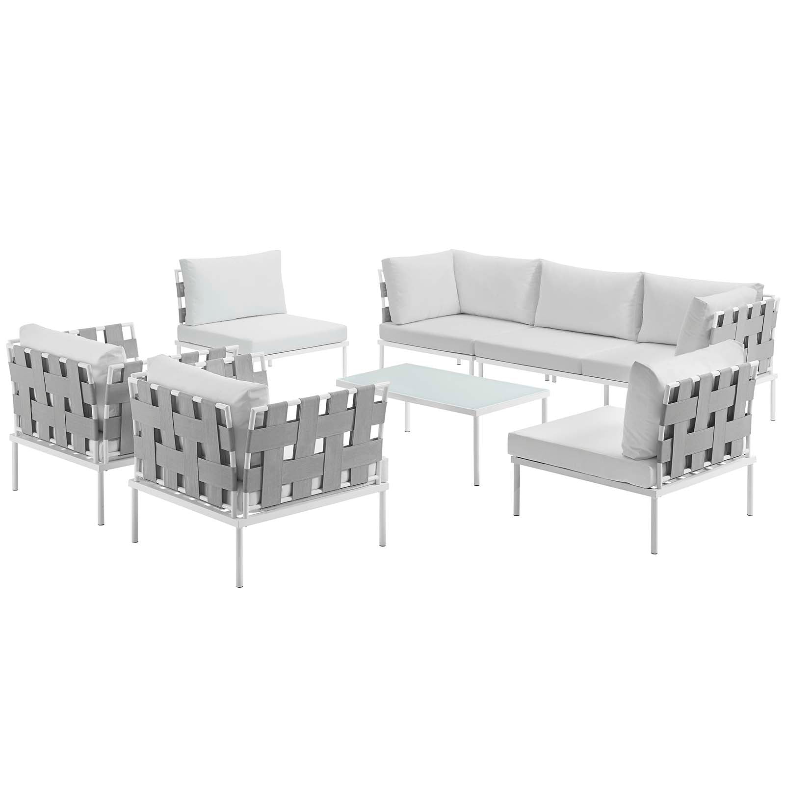 Modway Outdoor Conversation Sets - Harmony 132" 8 Piece Outdoor Patio Aluminum Sectional Sofa Set White White