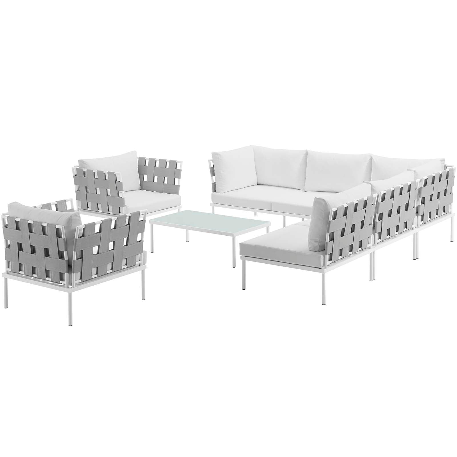 Modway Outdoor Conversation Sets - Harmony 132" 8 Piece Outdoor Patio Aluminum Sectional Sofa Set White White