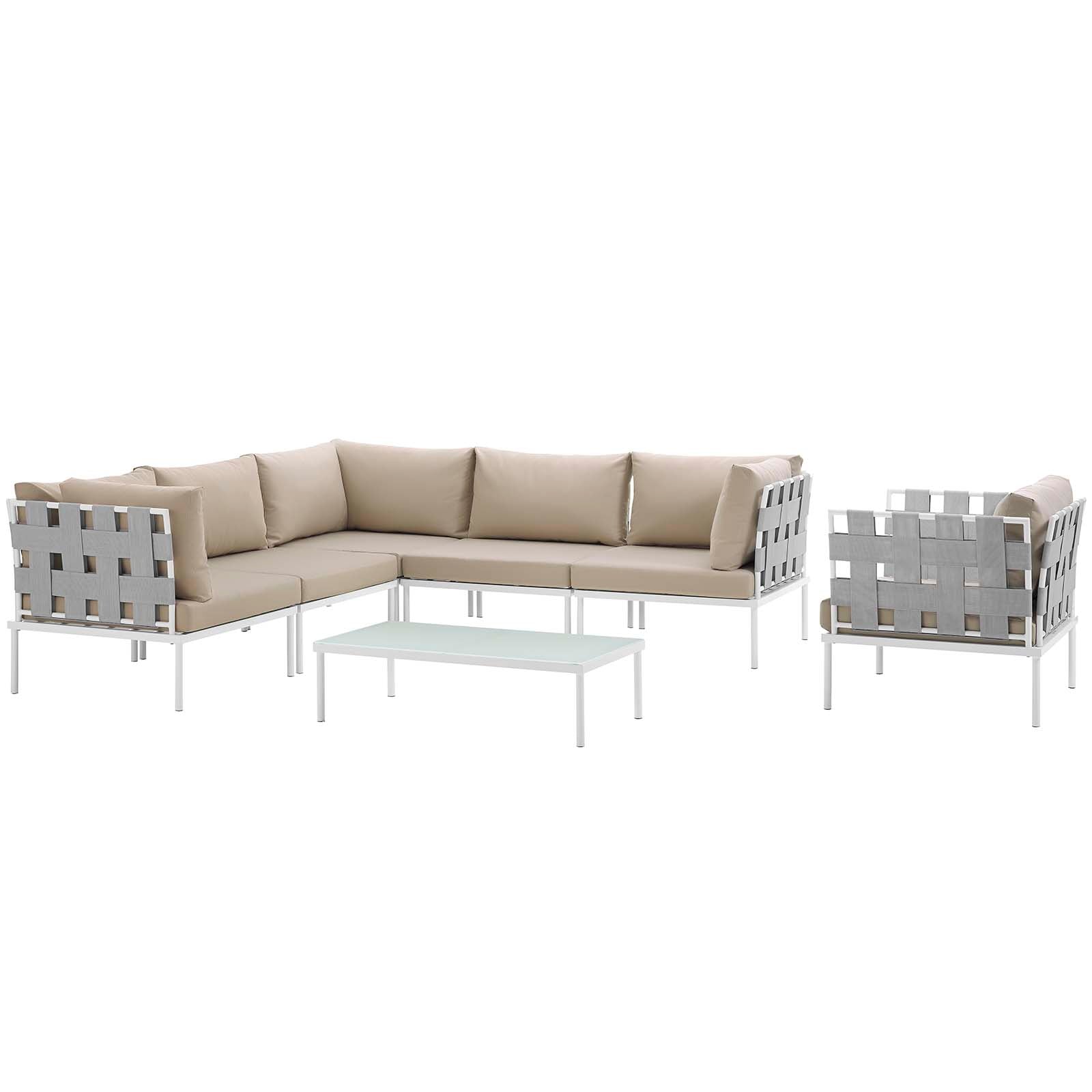 Modway Outdoor Conversation Sets - Harmony 7 Piece Outdoor 165"W Patio Aluminum Sectional Sofa Set Whit
