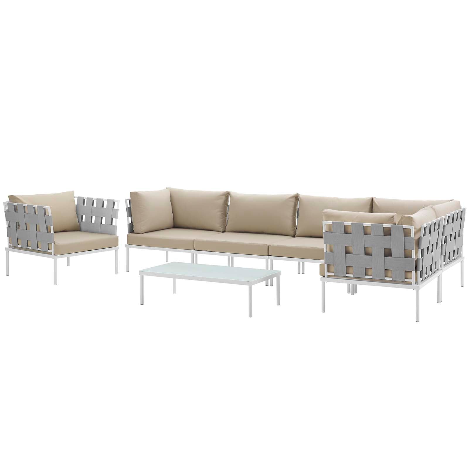 Modway Outdoor Conversation Sets - Harmony 7 Piece Outdoor 165"W Patio Aluminum Sectional Sofa Set Whit