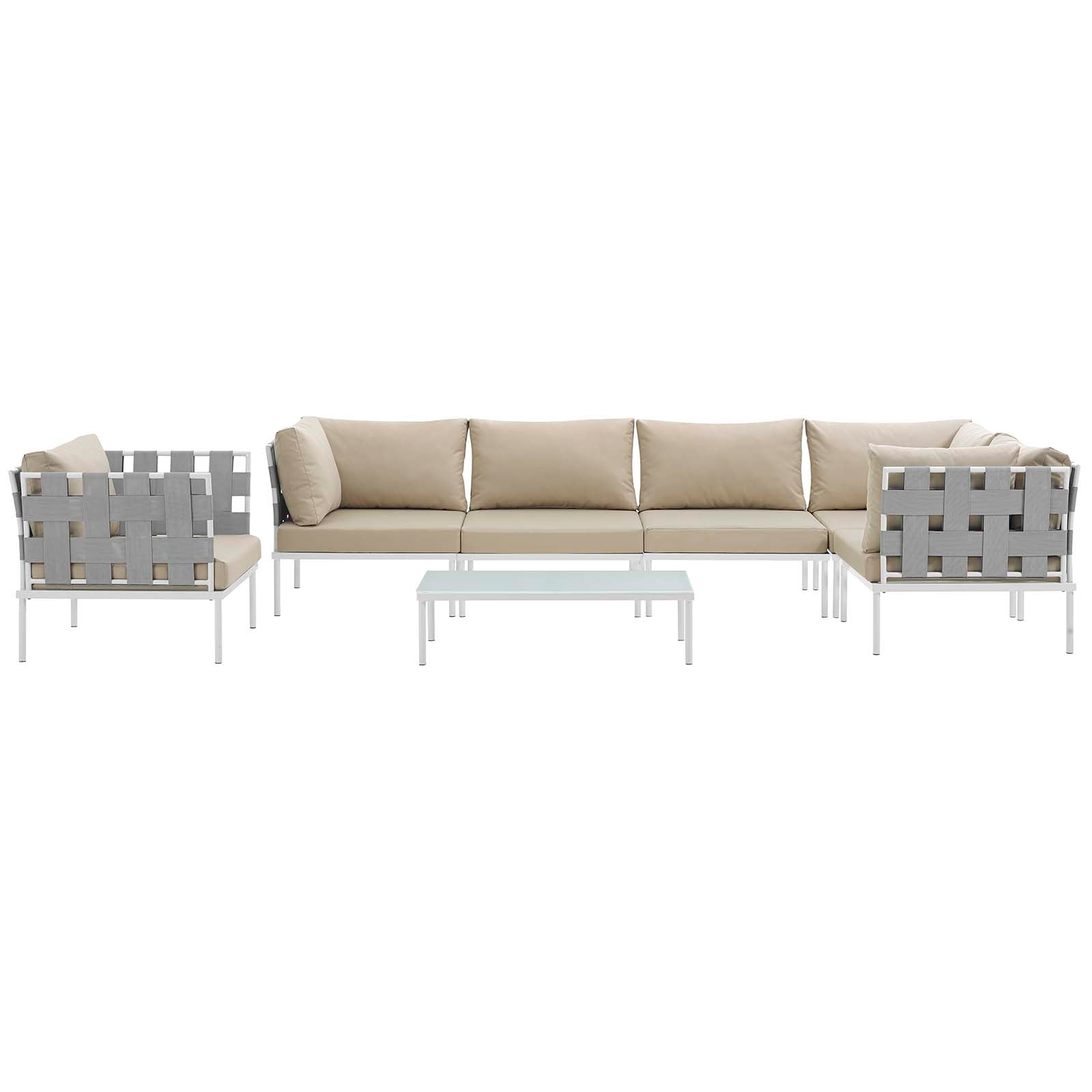Modway Outdoor Conversation Sets - Harmony 7 Piece Outdoor 165"W Patio Aluminum Sectional Sofa Set Whit