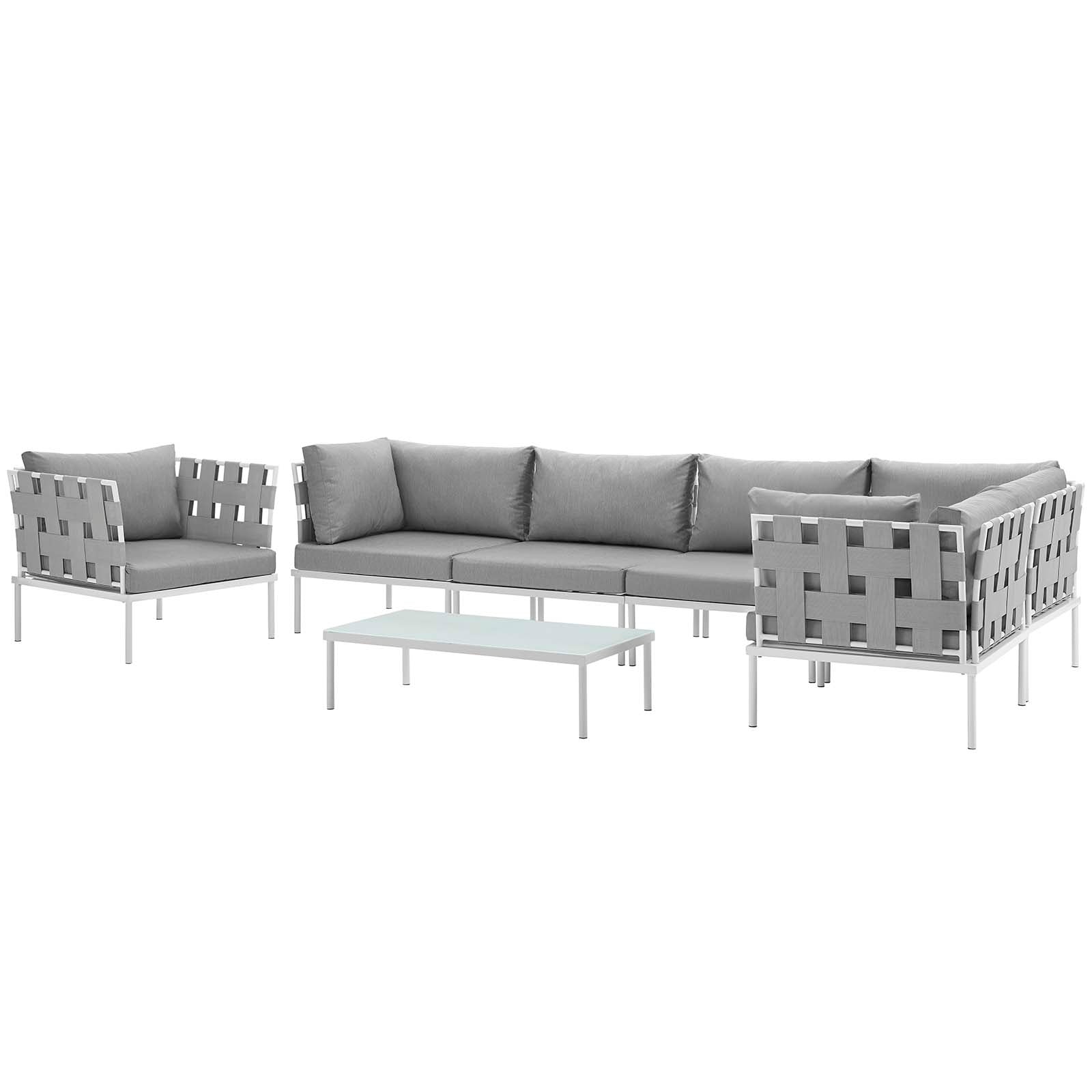 Modway Outdoor Conversation Sets - Harmony 7 Piece Outdoor Patio Aluminum Sectional Sofa Set White Gray