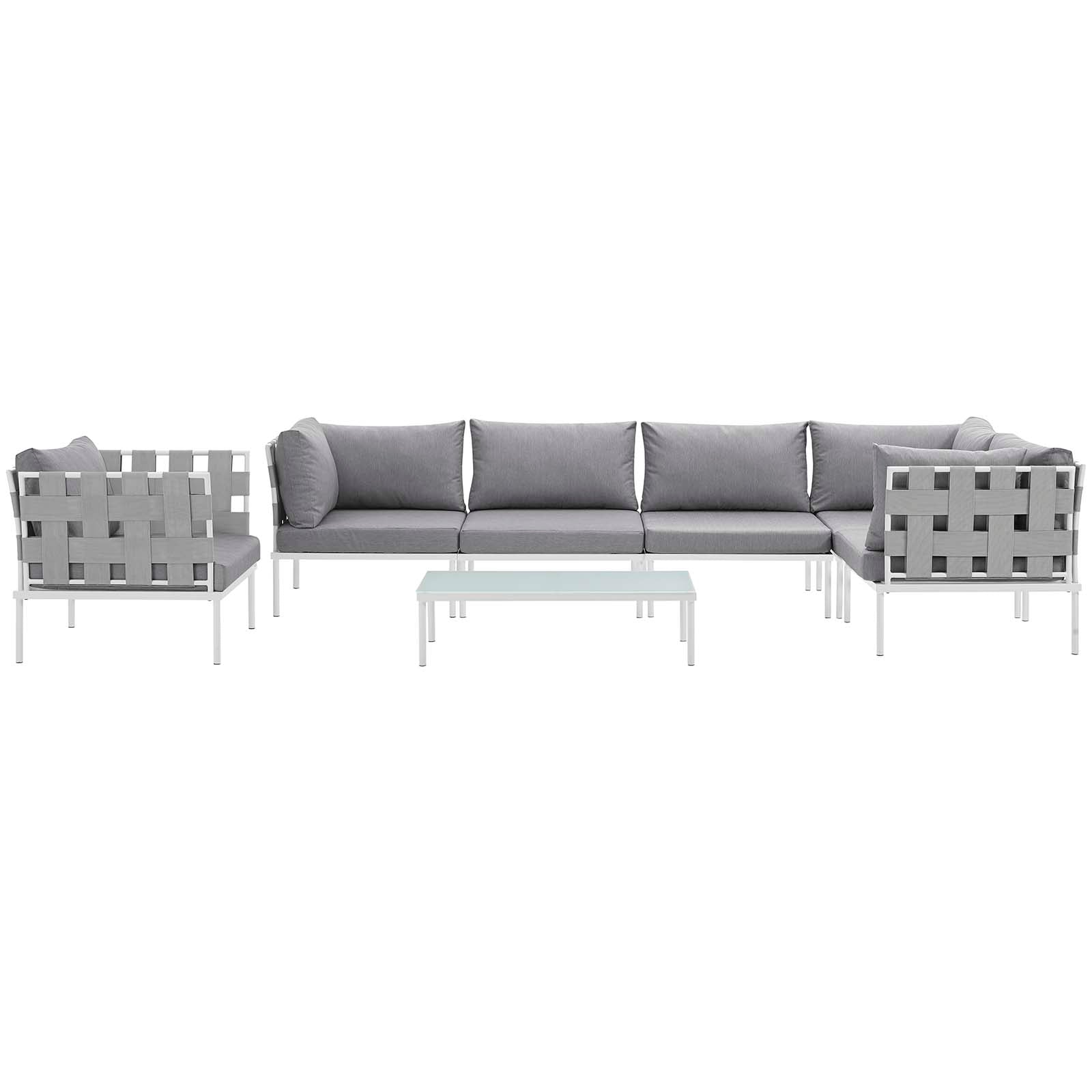 Modway Outdoor Conversation Sets - Harmony 7 Piece Outdoor Patio Aluminum Sectional Sofa Set White Gray