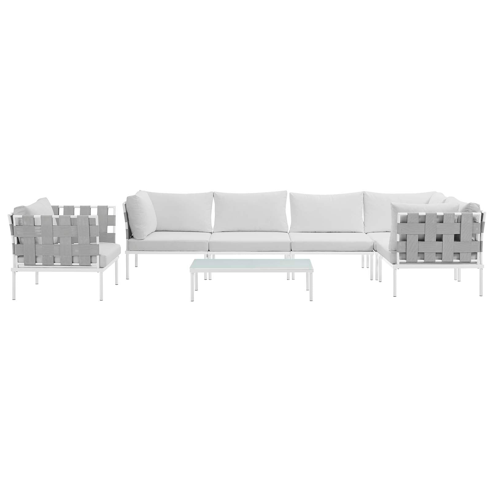 Modway Outdoor Conversation Sets - Harmony 7 Piece Outdoor Patio Aluminum Sectional Sofa Set White White