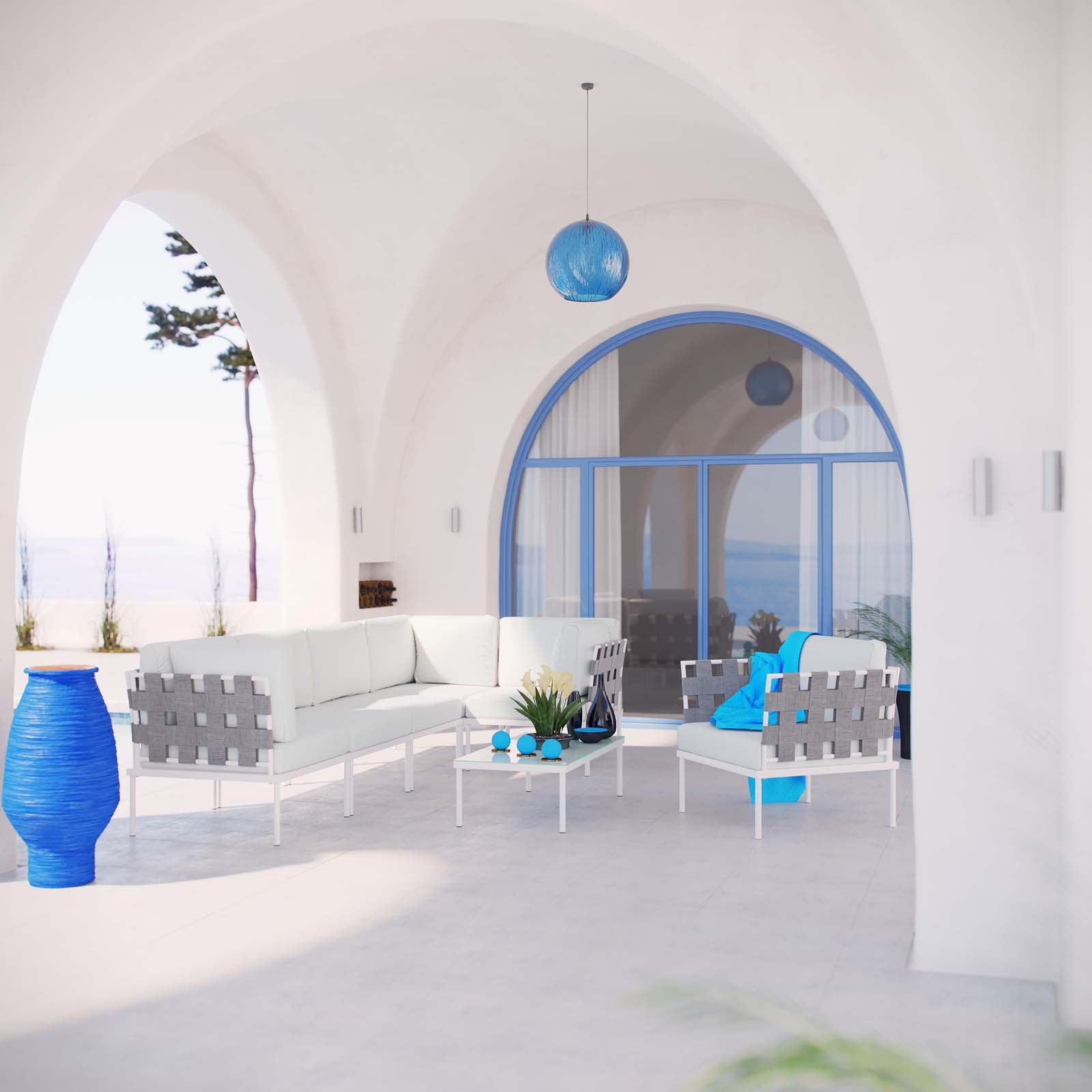 Modway Outdoor Conversation Sets - Harmony 7 Piece Outdoor Patio Aluminum Sectional Sofa Set White White