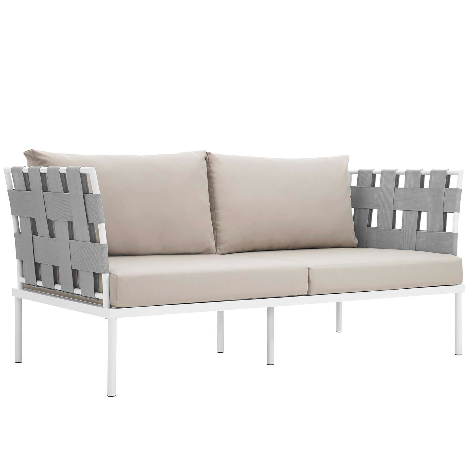 Modway Outdoor Conversation Sets - Harmony 5 Piece Outdoor 131"W Patio Aluminum Sectional Sofa Set Whit