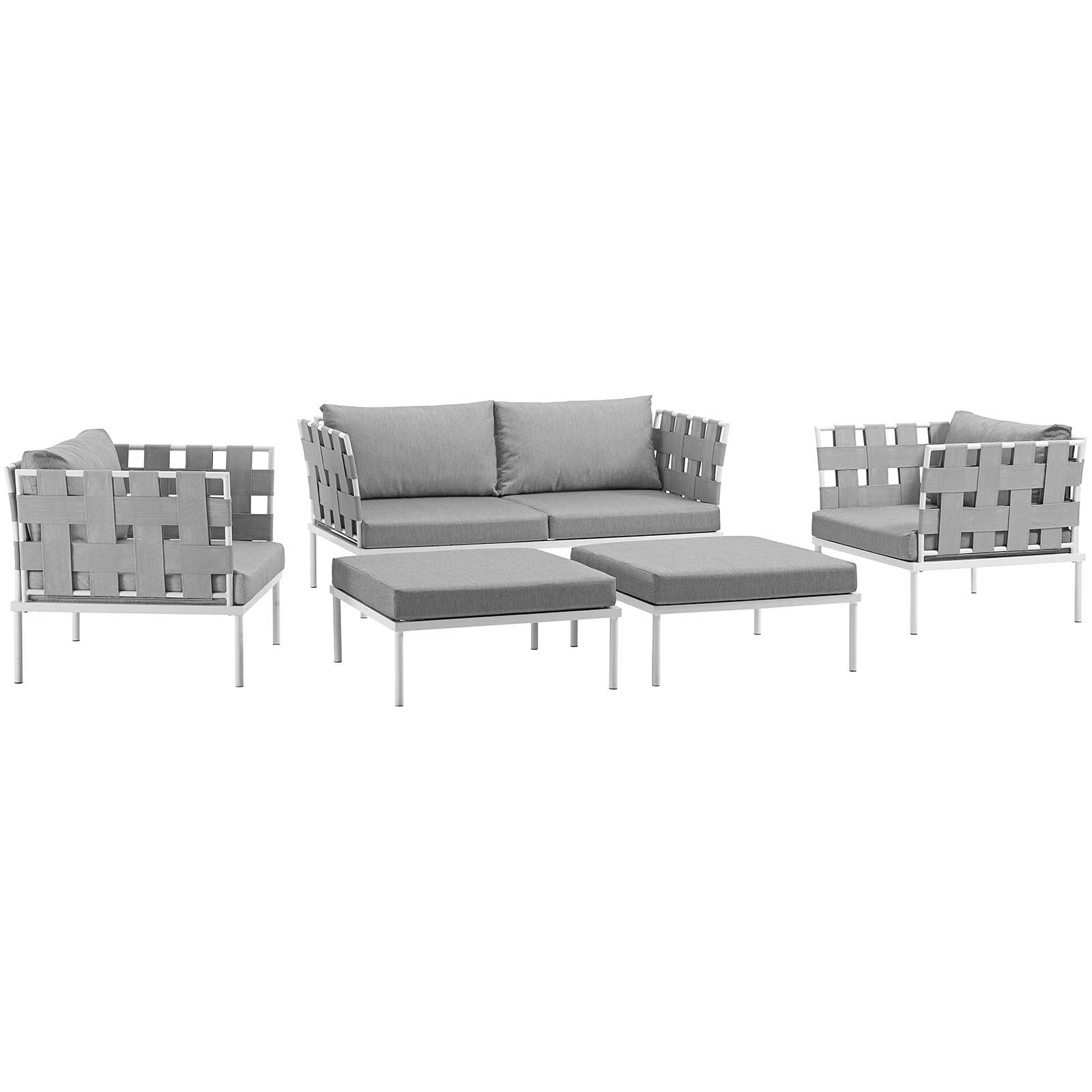 Modway Outdoor Conversation Sets - Harmony 5 Piece Outdoor Patio Aluminum Sectional Sofa Set White Gray