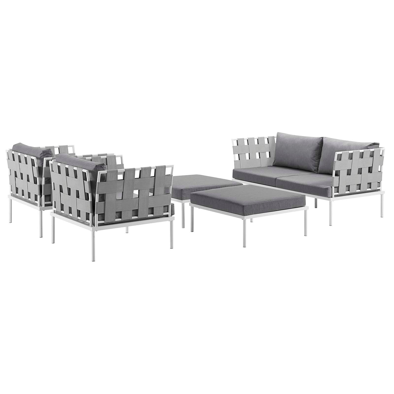 Modway Outdoor Conversation Sets - Harmony 5 Piece Outdoor Patio Aluminum Sectional Sofa Set White Gray