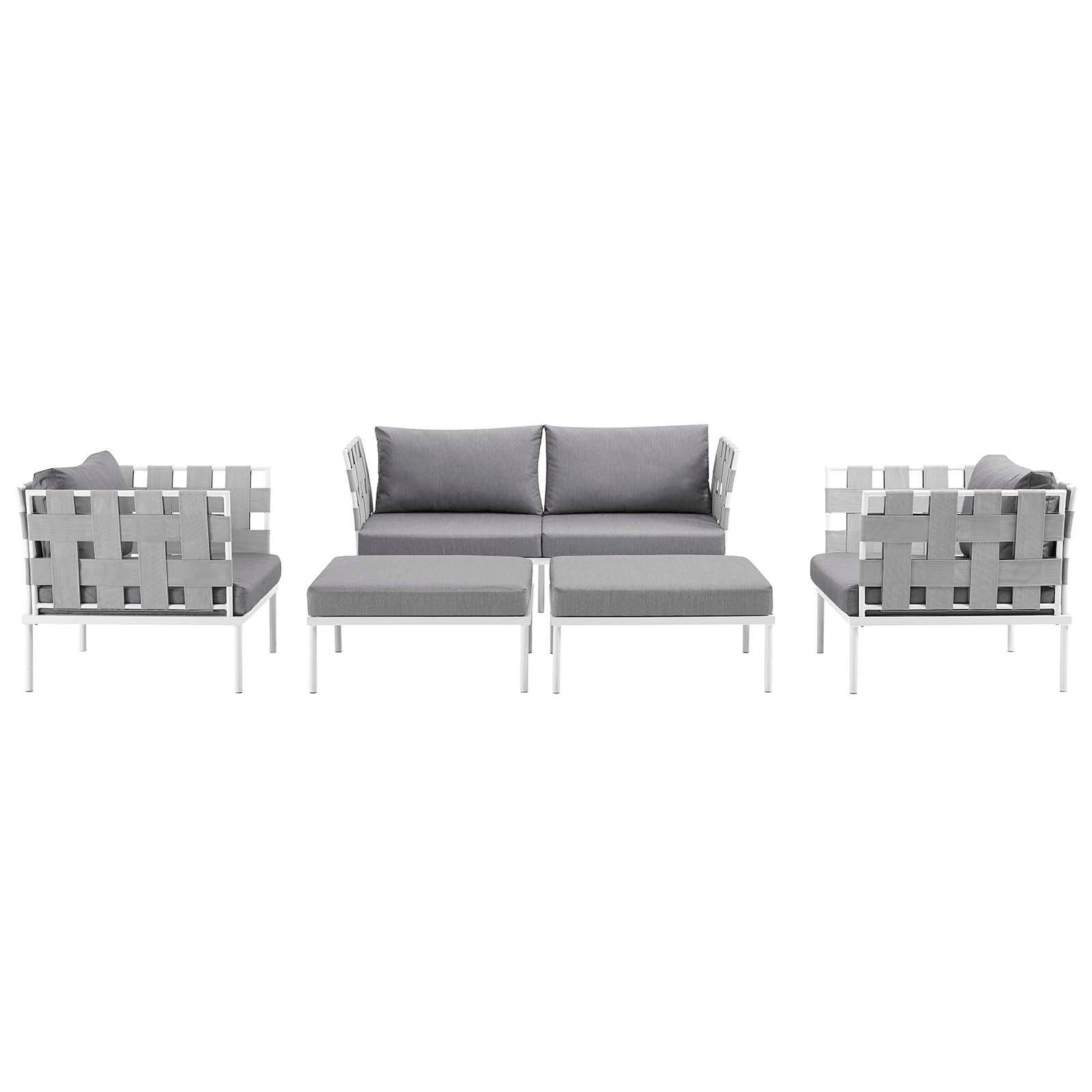 Modway Outdoor Conversation Sets - Harmony 5 Piece Outdoor Patio Aluminum Sectional Sofa Set White Gray