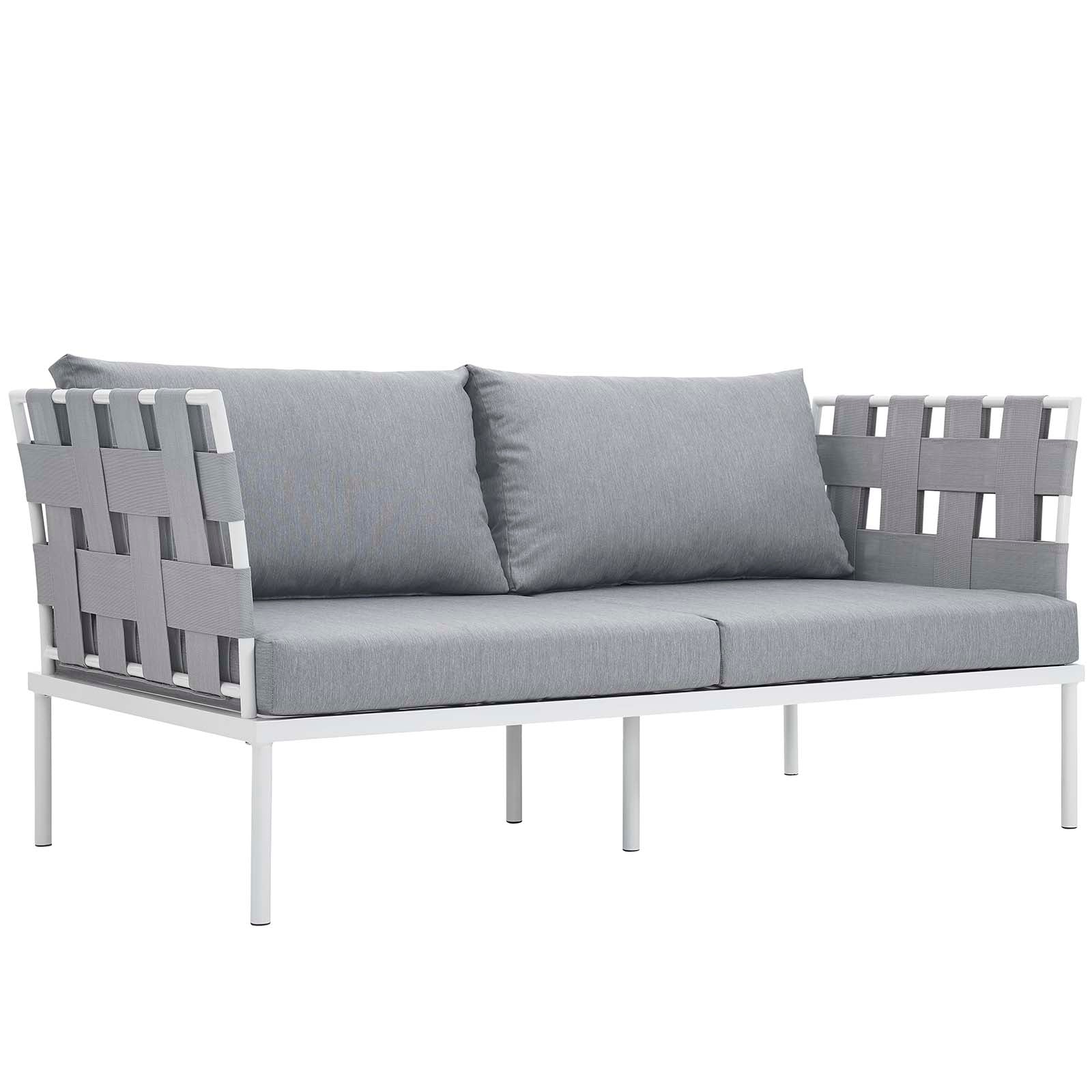 Modway Outdoor Conversation Sets - Harmony 5 Piece Outdoor Patio Aluminum Sectional Sofa Set White Gray