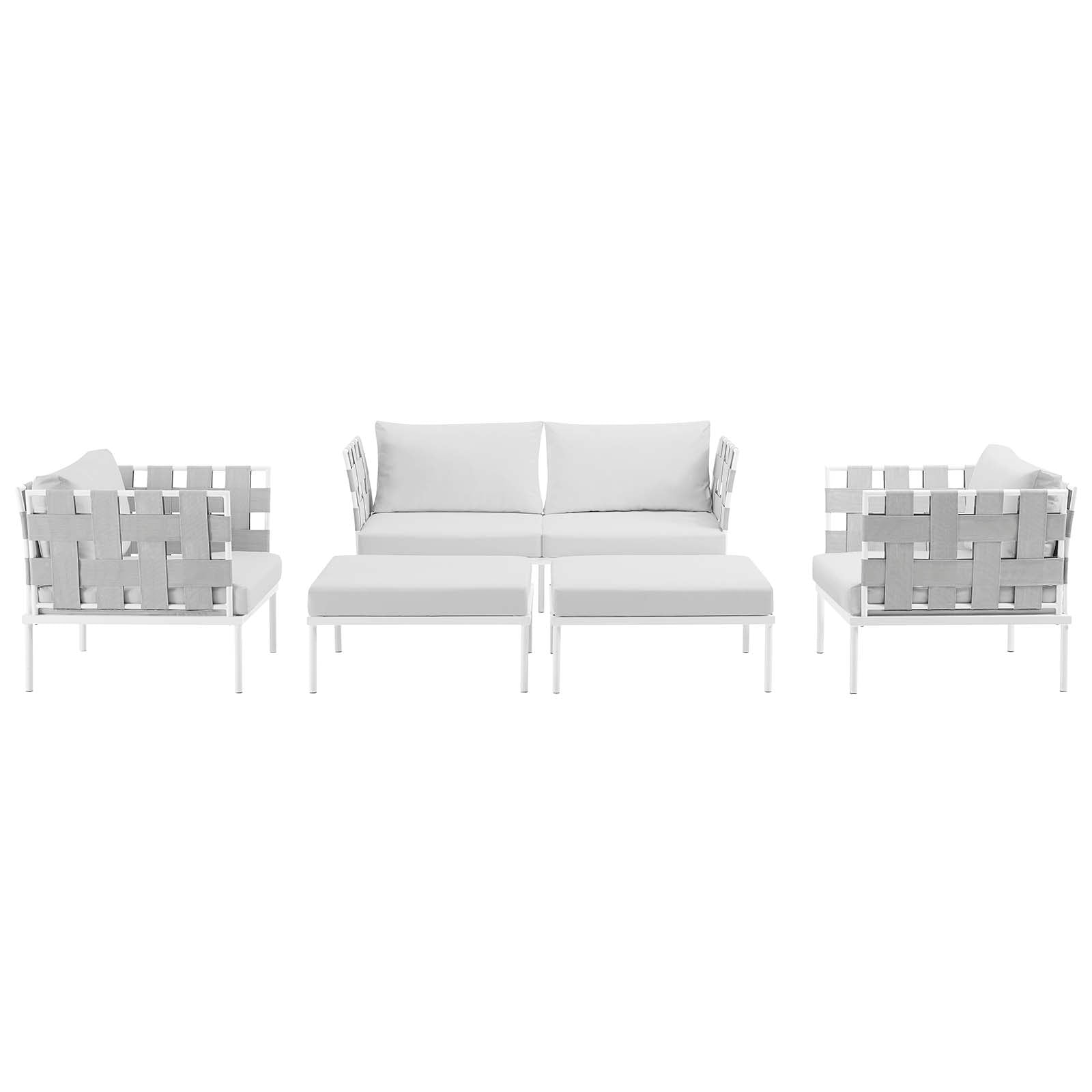 Modway Outdoor Conversation Sets - Harmony 131" 5 Piece Outdoor Patio Aluminum Sectional Sofa Set White White