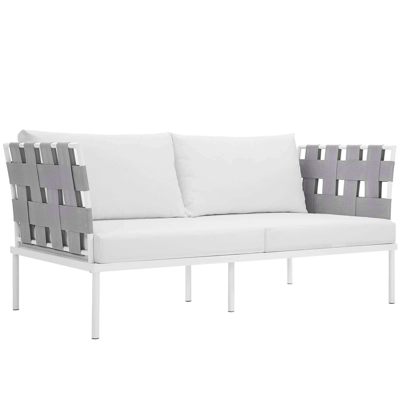 Modway Outdoor Conversation Sets - Harmony 131" 5 Piece Outdoor Patio Aluminum Sectional Sofa Set White White