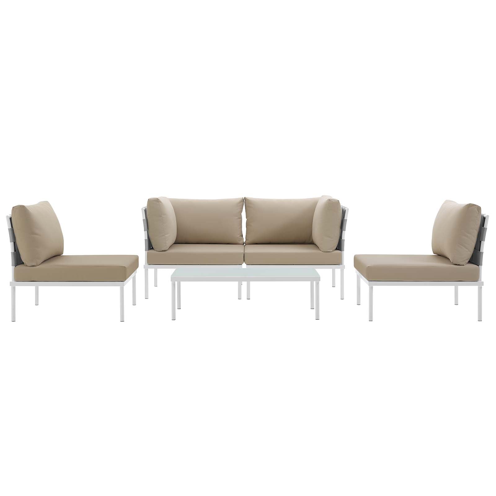 Modway Outdoor Conversation Sets - Harmony 5 Piece Outdoor 132"W Patio Aluminum Sectional Sofa Set Whit