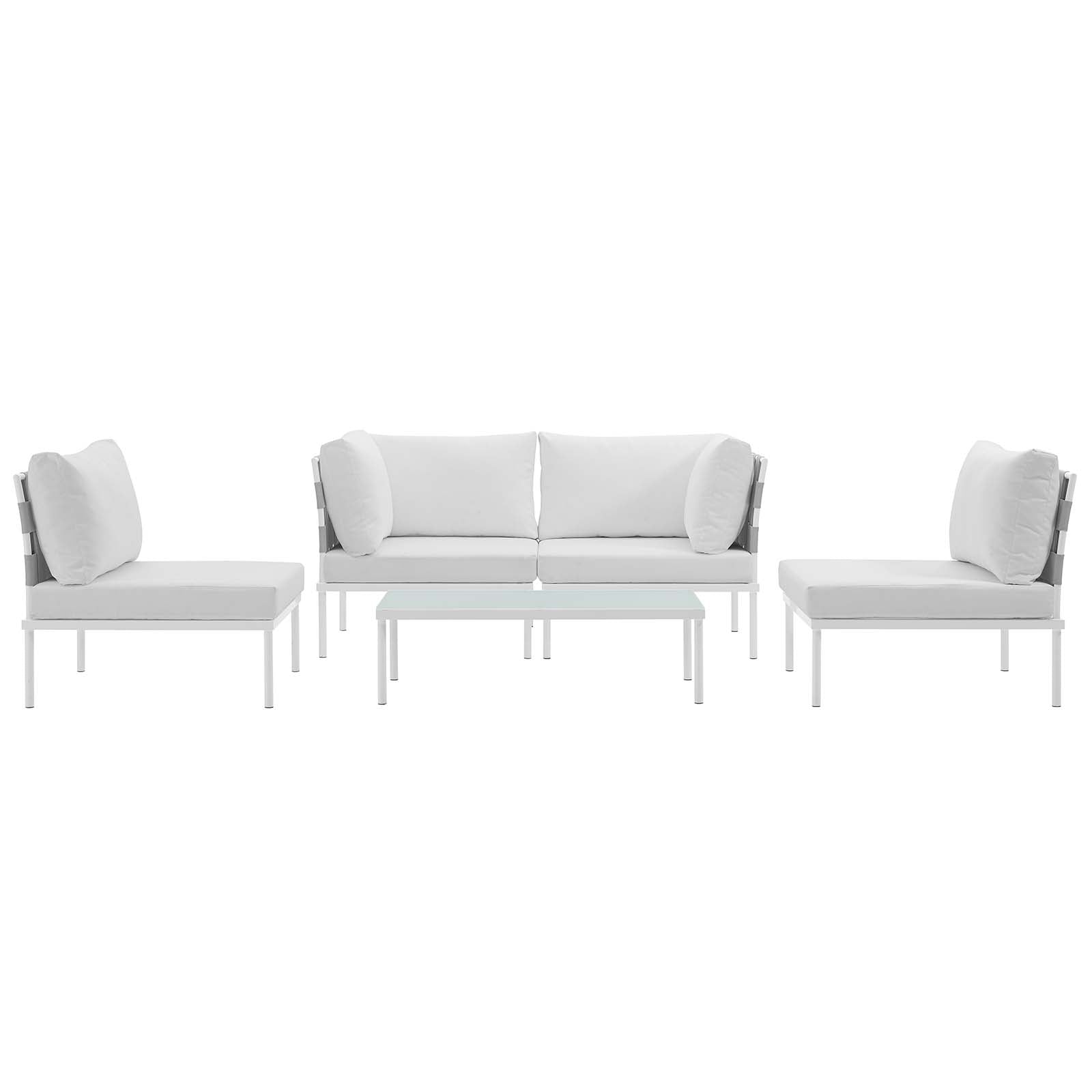 Modway Outdoor Conversation Sets - Harmony 5 Piece Outdoor Patio Aluminum Sectional Sofa Set White