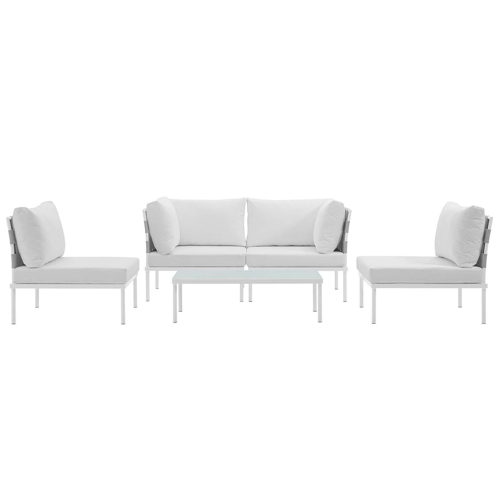 Modway Outdoor Conversation Sets - Harmony 5 Piece Outdoor Patio Aluminum Sectional Sofa Set White