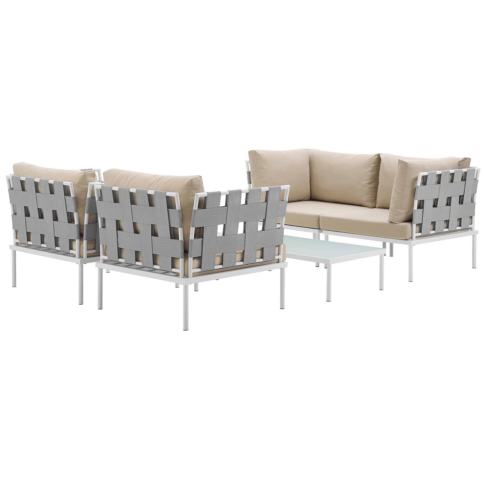 Modway Outdoor Conversation Sets - Harmony 5 Piece Outdoor Patio Aluminum Sectional Sofa Set White Beige