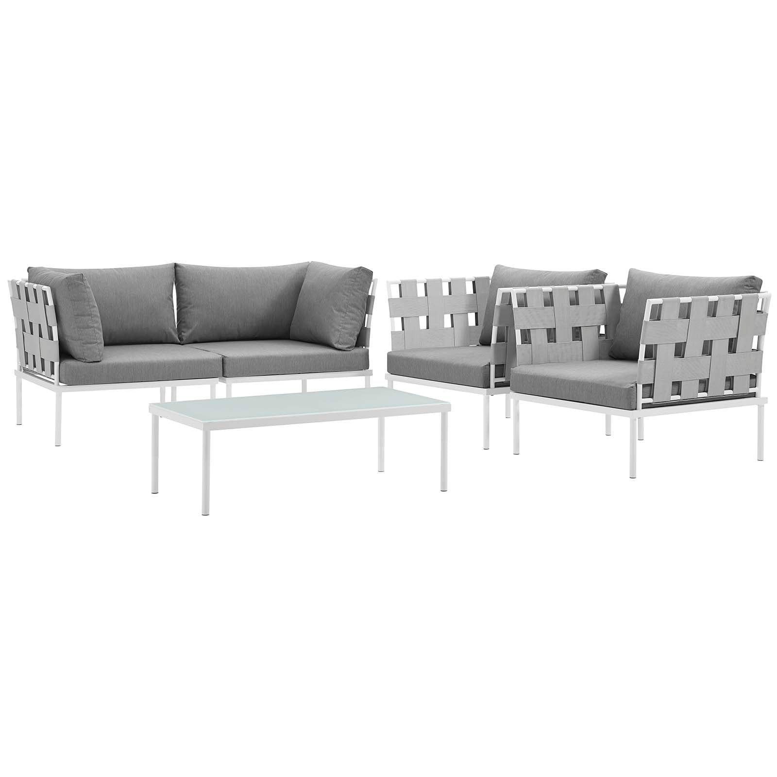 Modway Outdoor Conversation Sets - Harmony 68" 5 Piece Outdoor Patio Aluminum Sectional Sofa Set White Gray