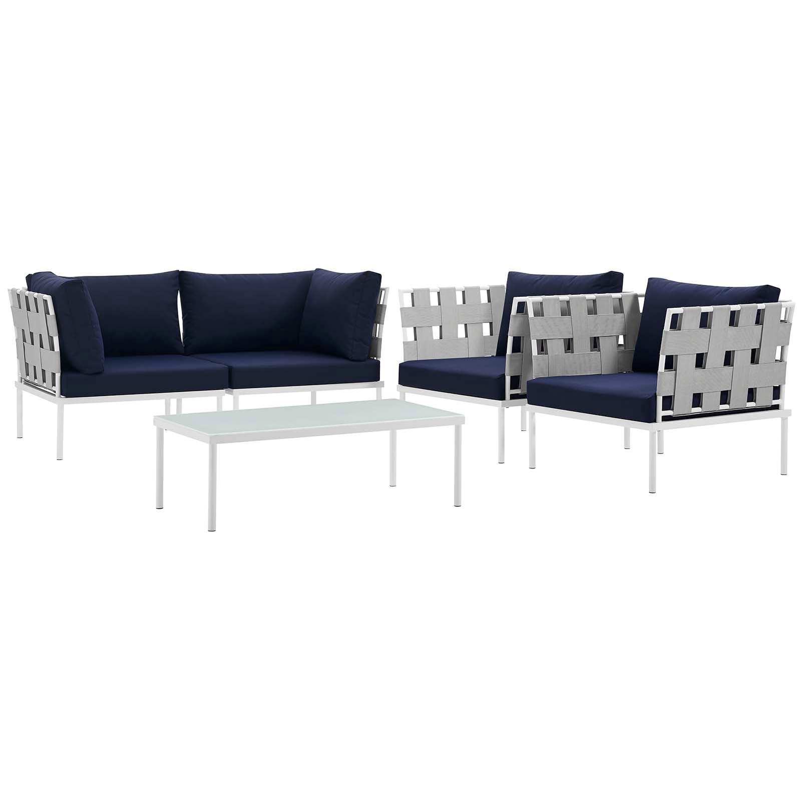 Modway Outdoor Sofas - Harmony 5 Piece Outdoor Patio Sectional Sofa Set White Navy