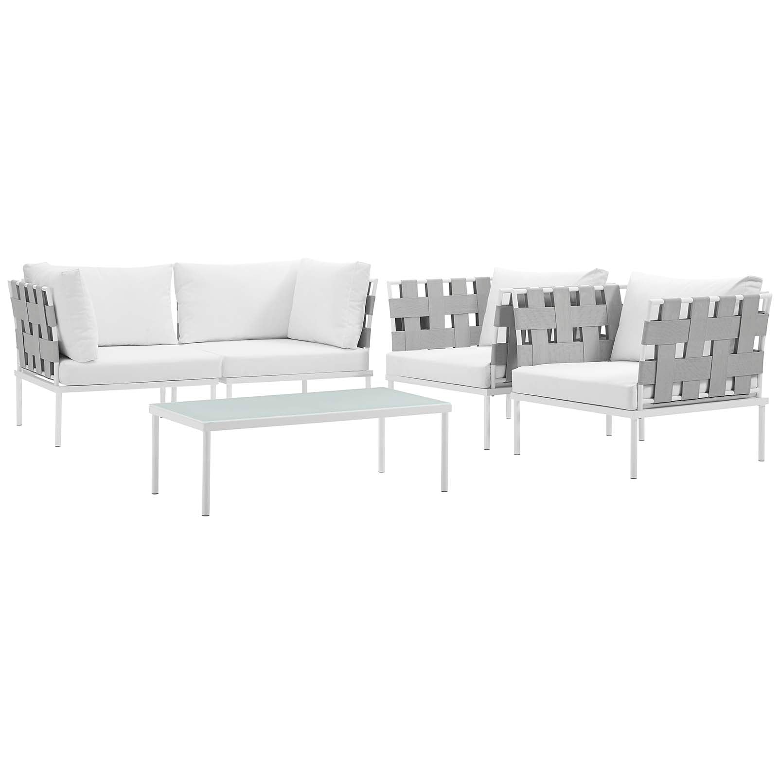 Modway Outdoor Conversation Sets - Harmony 132" 5 Piece Outdoor Patio Aluminum Sectional Sofa Set White White