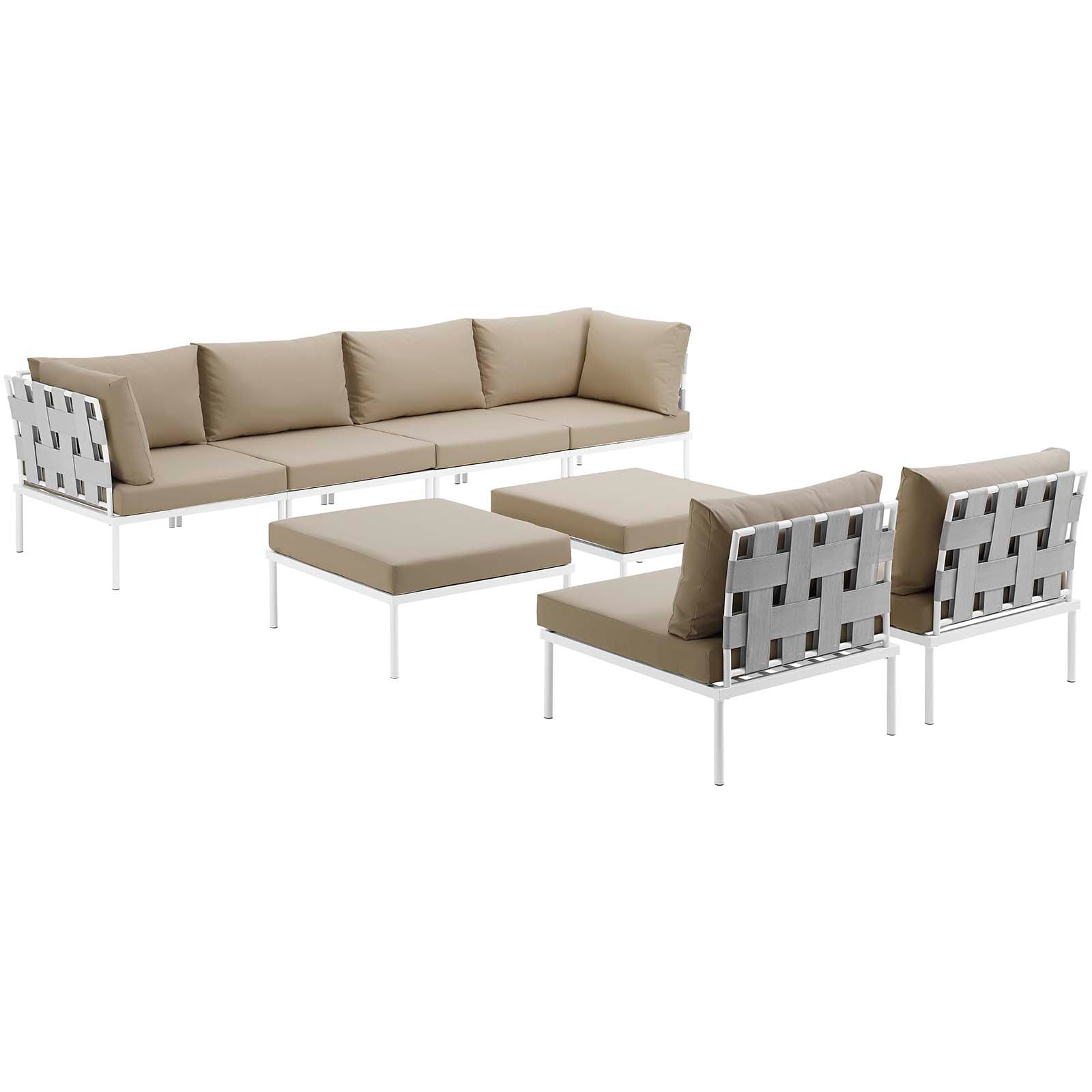 Modway Outdoor Conversation Sets - Harmony 8 Piece Outdoor 198"W Patio Aluminum Sectional Sofa Set Whit