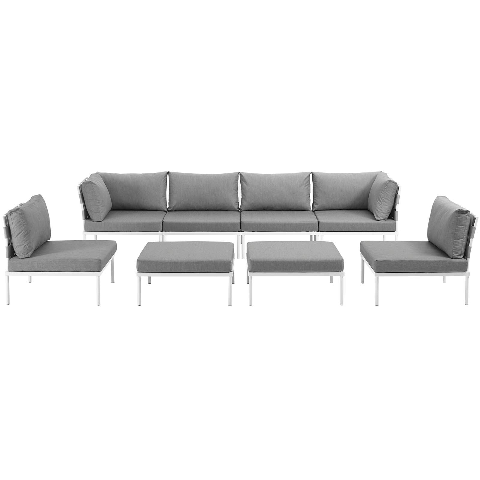 Modway Outdoor Conversation Sets - Harmony 8 Piece Outdoor Patio Aluminum Sectional Sofa Set White Gray