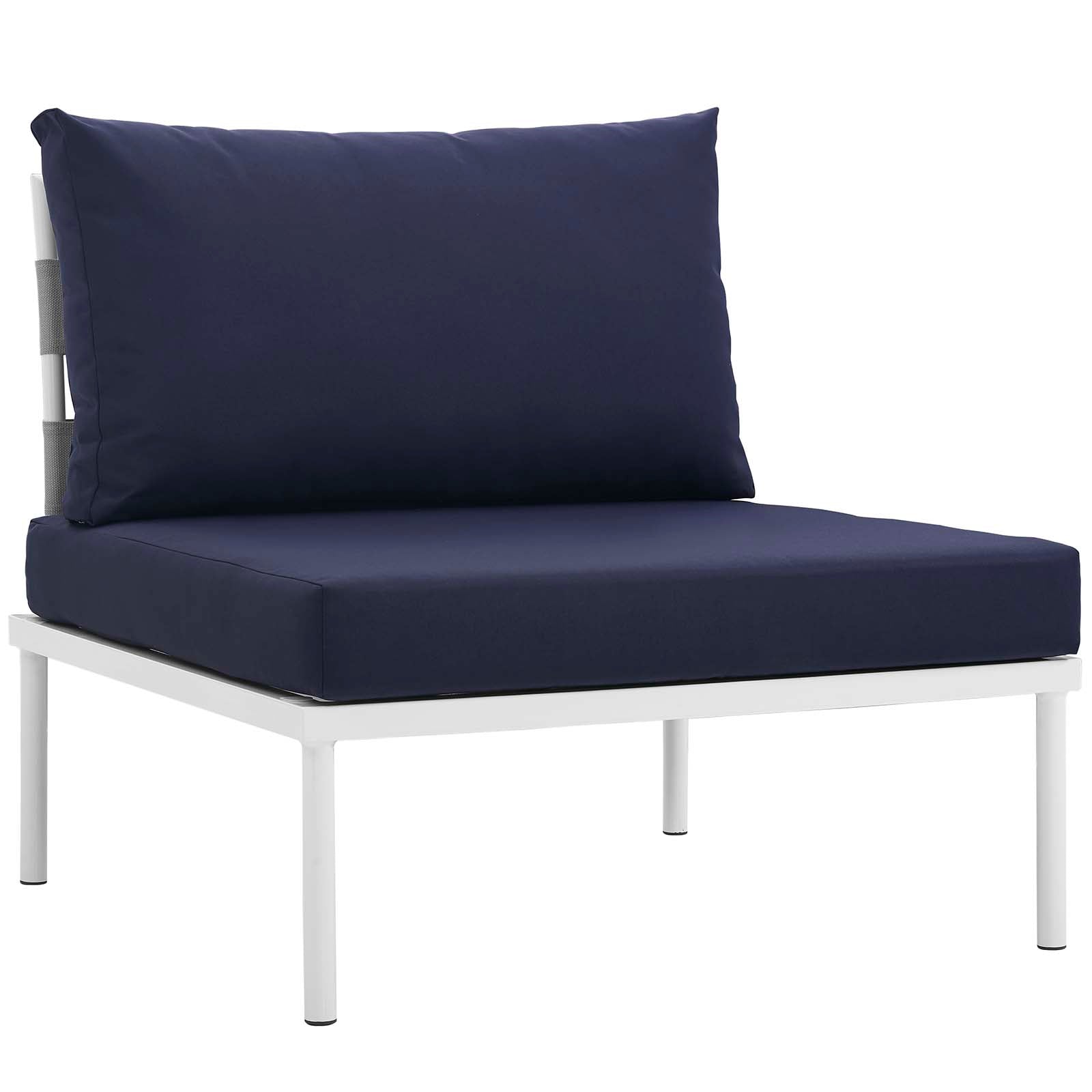 Modway Outdoor Conversation Sets - Harmony 8 Piece Outdoor Patio Aluminum Sectional Sofa Set White Navy