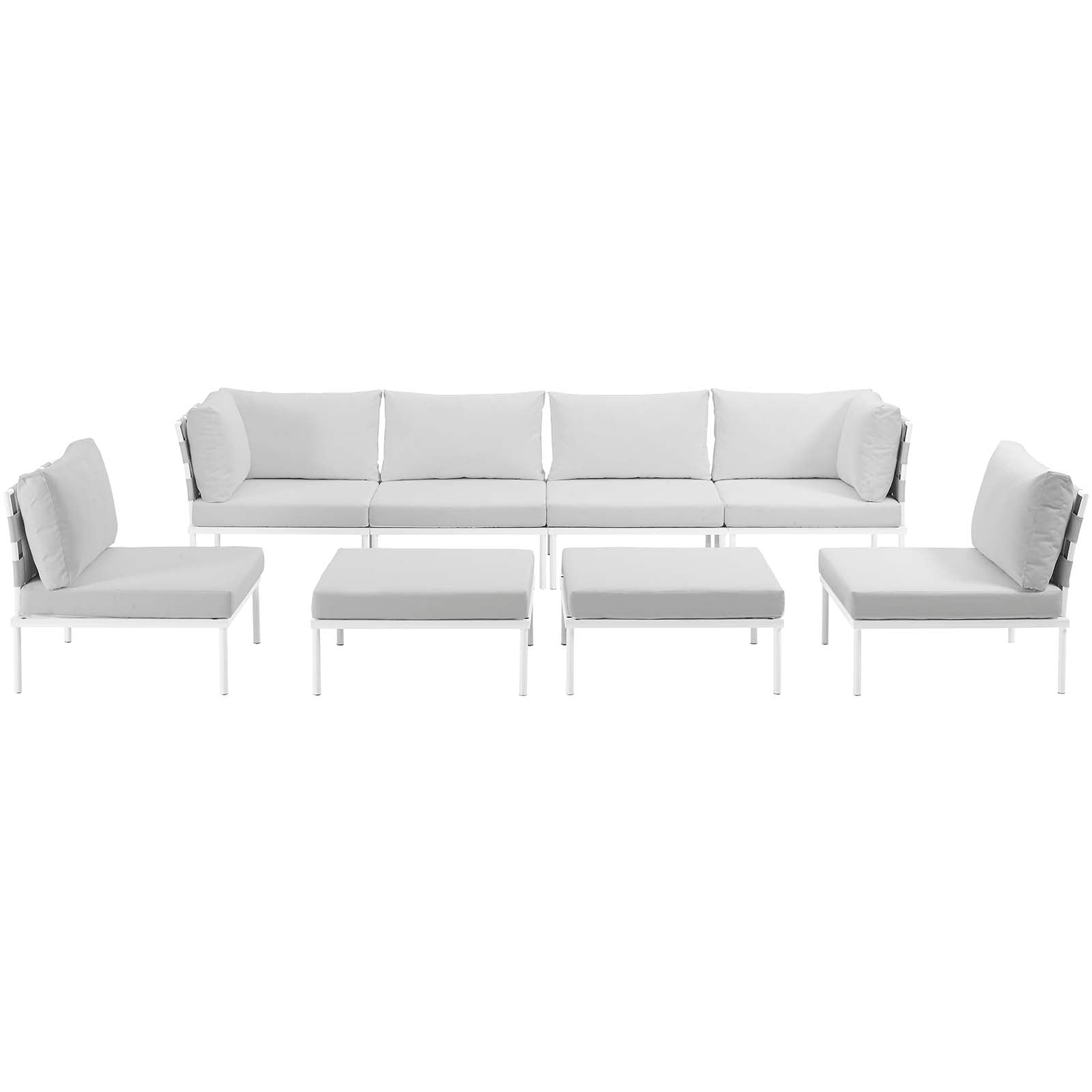 Modway Outdoor Conversation Sets - Harmony 198" 8 Piece Outdoor Patio Aluminum Sectional Sofa Set White White