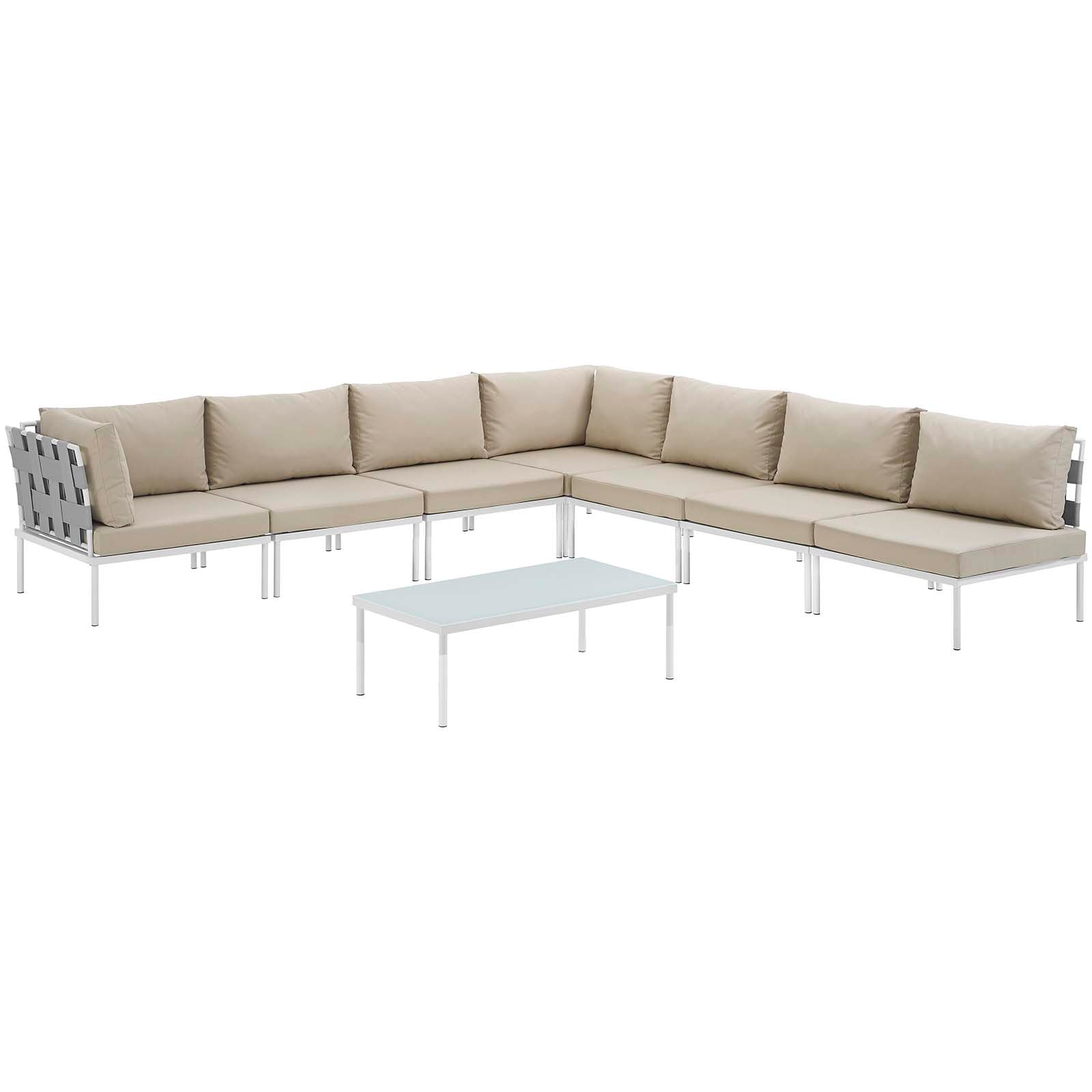 Modway Outdoor Conversation Sets - Harmony 8 Piece Outdoor 165"W Patio Aluminum Sectional Sofa Set Whit