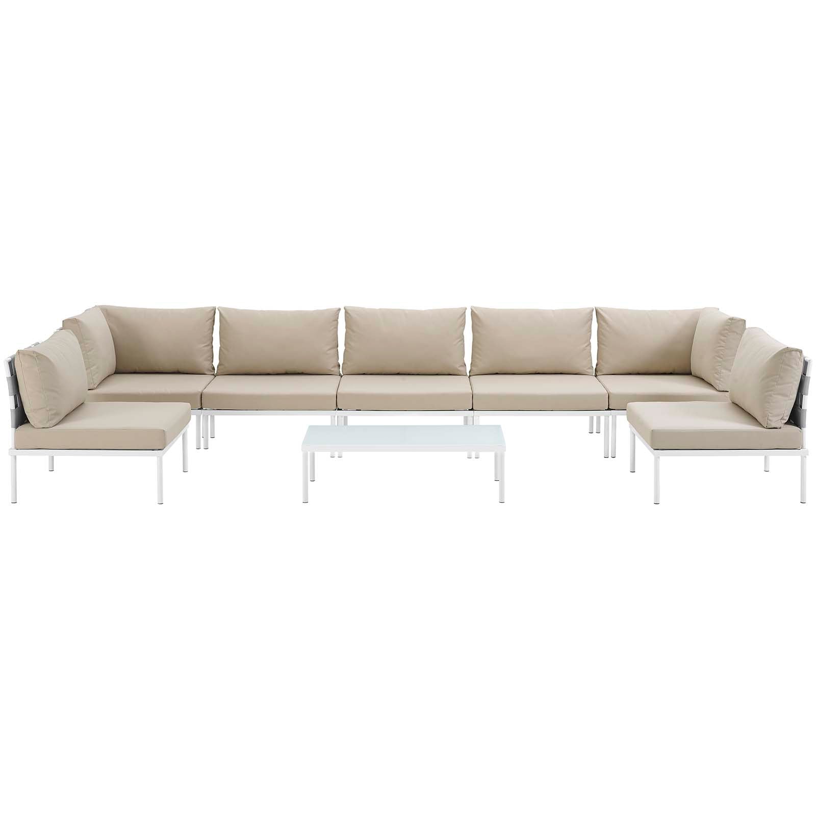 Modway Outdoor Conversation Sets - Harmony 8 Piece Outdoor 165"W Patio Aluminum Sectional Sofa Set Whit