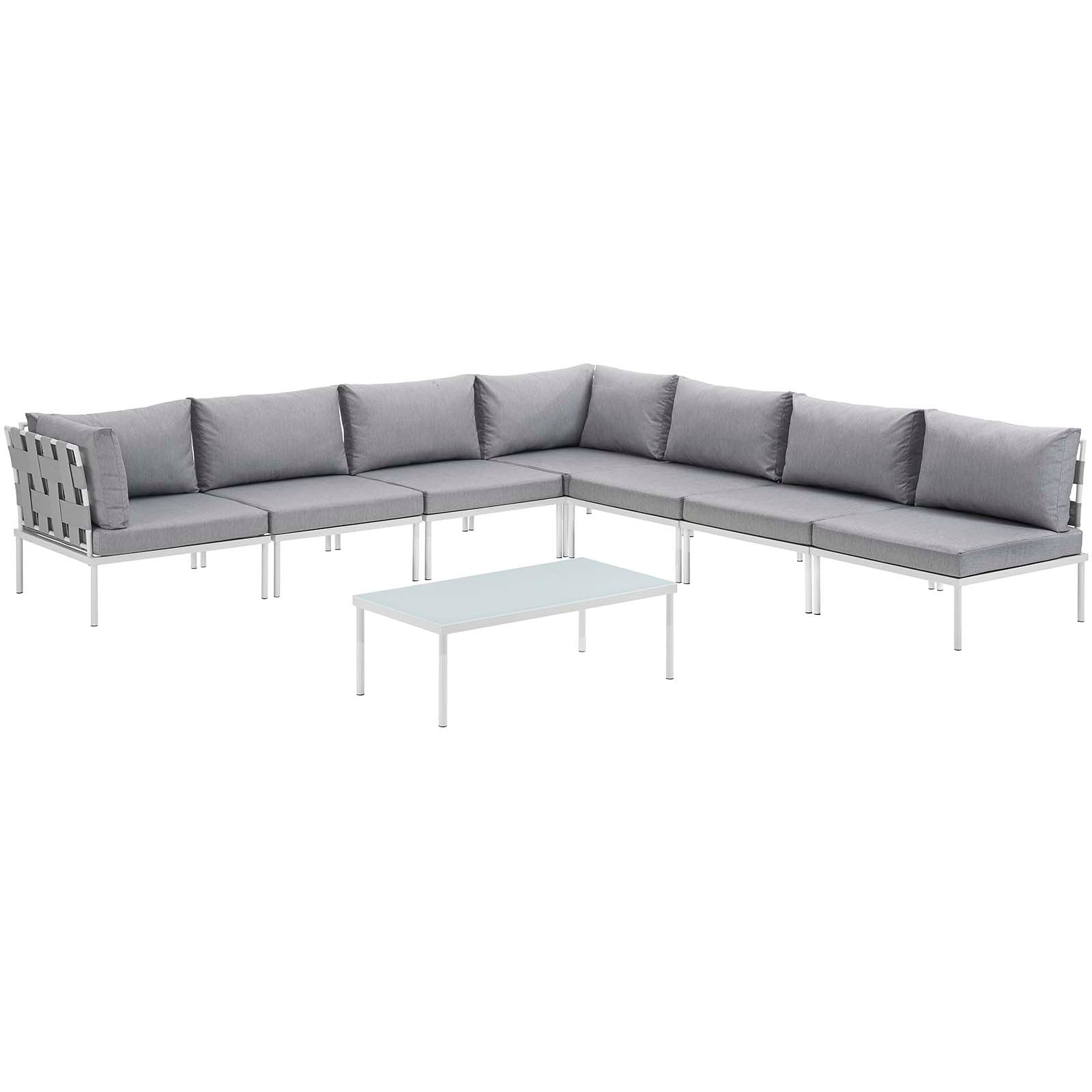 Modway Outdoor Conversation Sets - Harmony 8 Piece Outdoor Patio Sectional Sofa Set White Gray