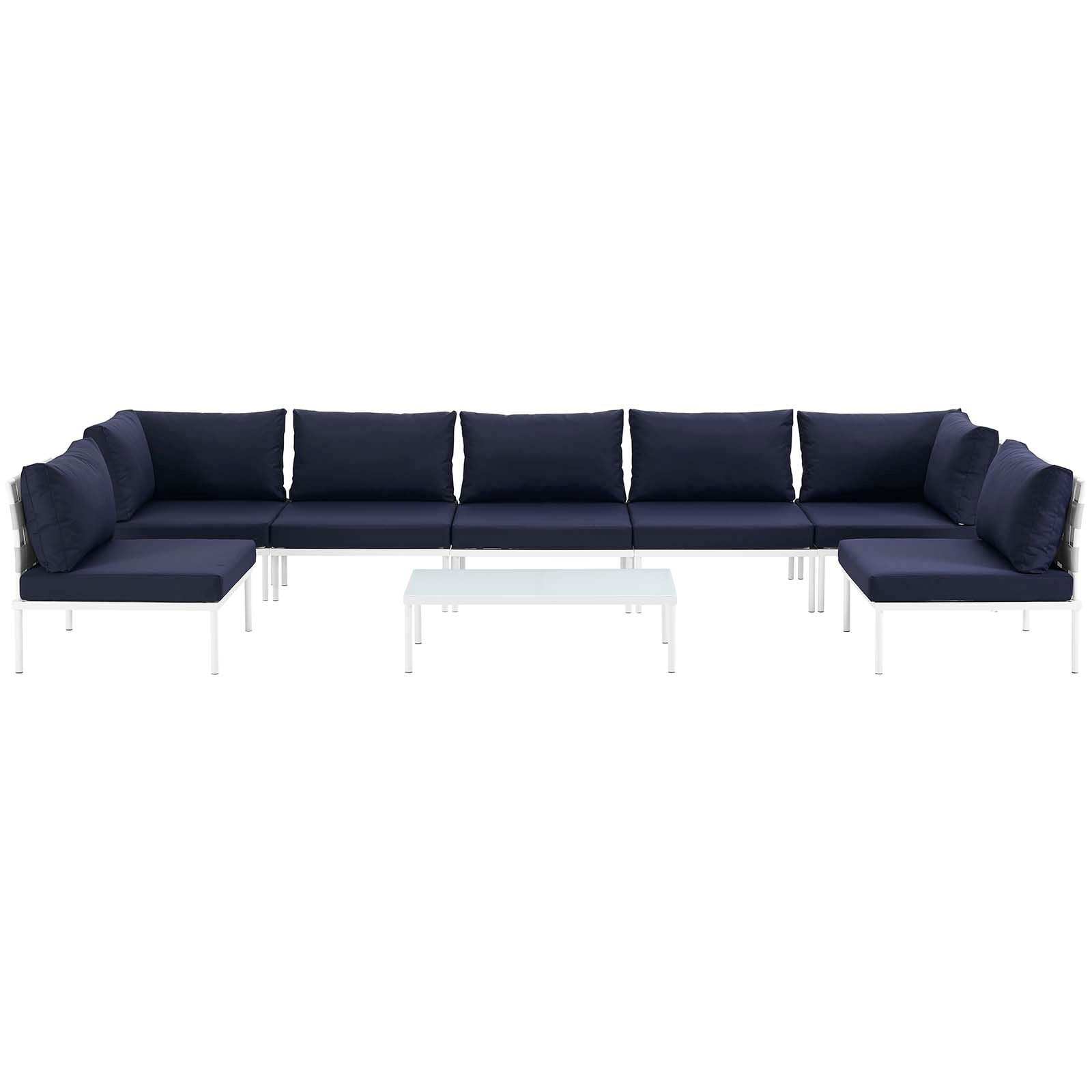 Modway Outdoor Sofas - Harmony 8 Piece Outdoor Patio Aluminum Sectional Sofa Set White & Navy