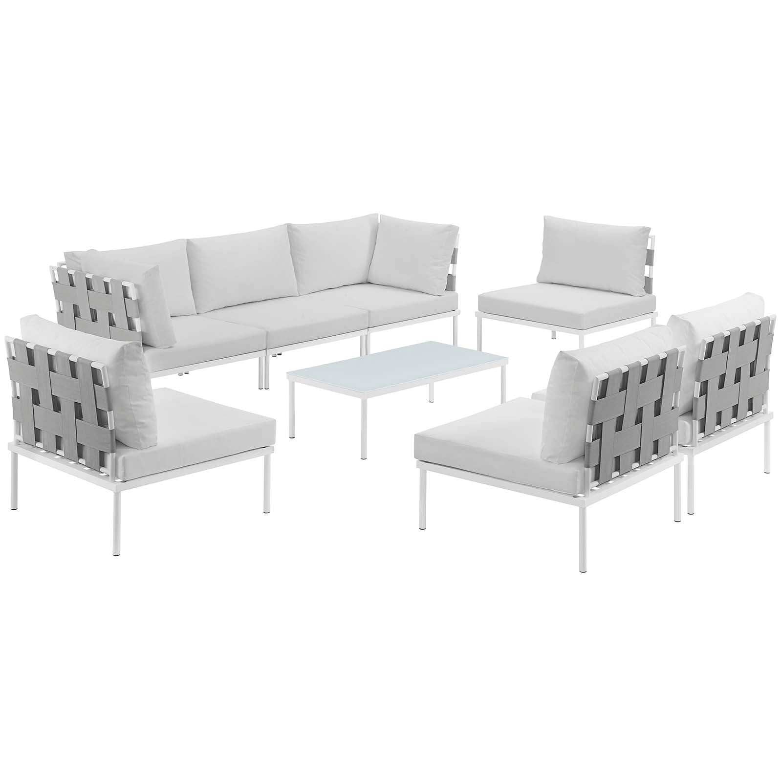 Modway Outdoor Conversation Sets - Harmony 8 Piece Outdoor Patio Aluminum Sectional Sofa Set White White