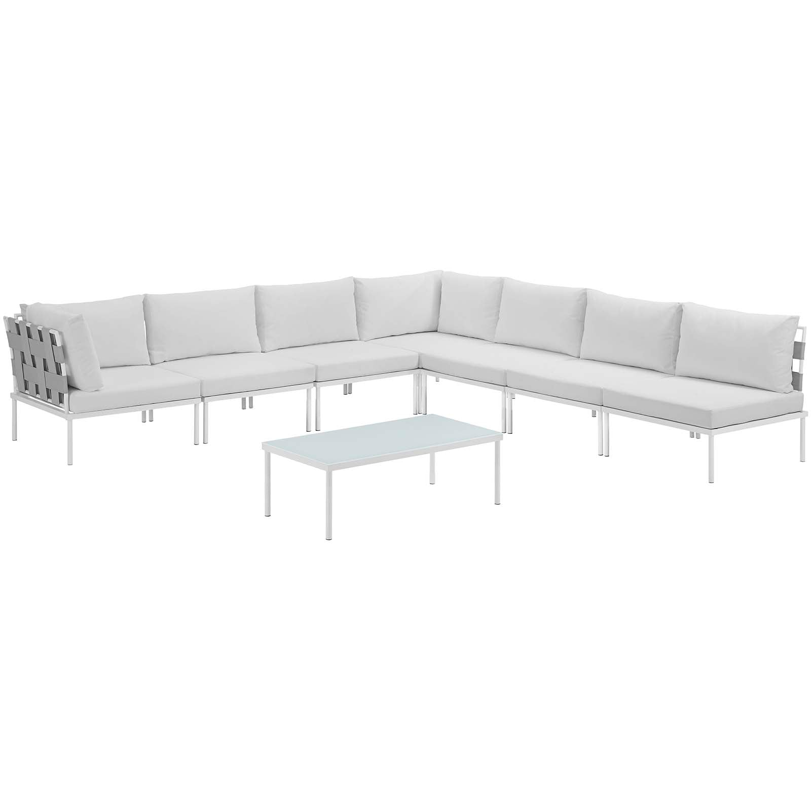 Modway Outdoor Conversation Sets - Harmony 8 Piece Outdoor Patio Aluminum Sectional Sofa Set White White